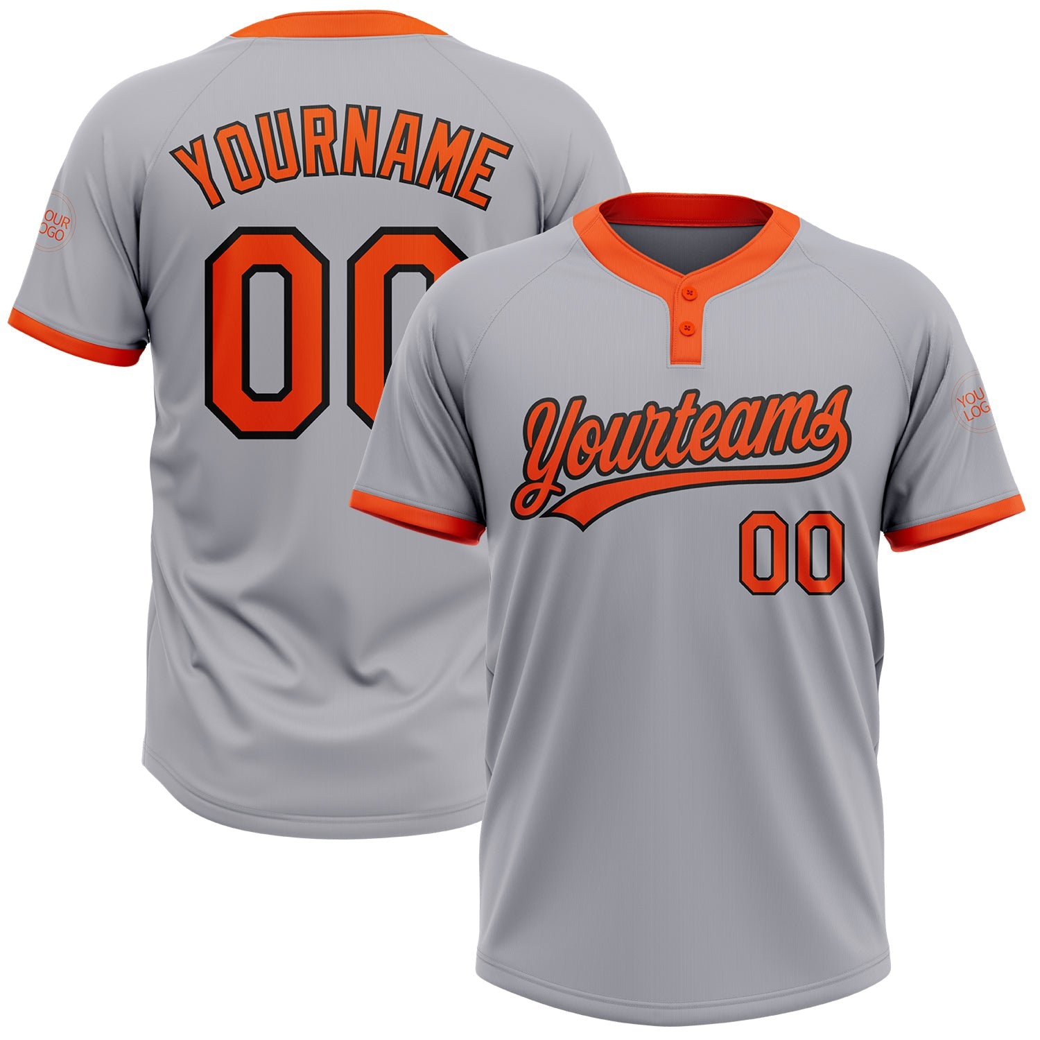 Custom Gray Orange-Black Two-Button Unisex Softball Jersey - Main View