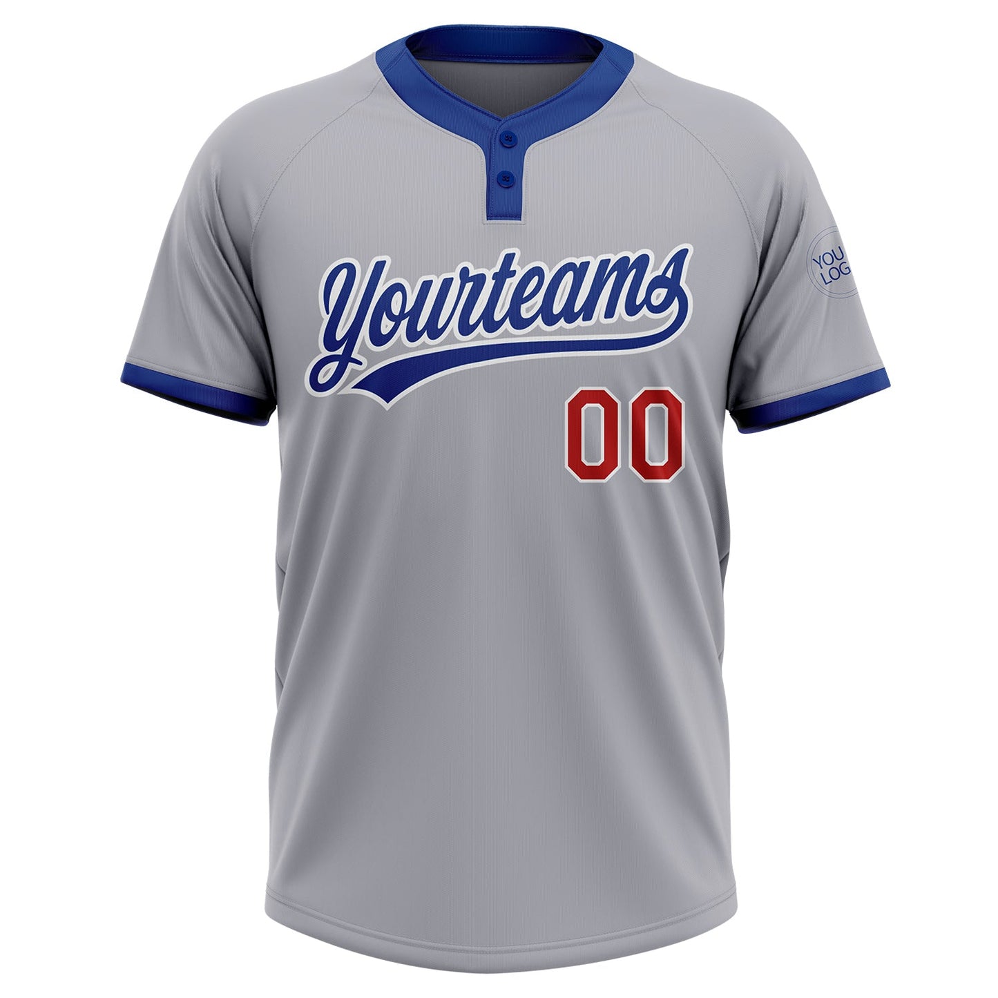 Custom Gray Red-Royal Two-Button Unisex Softball Jersey view 2
