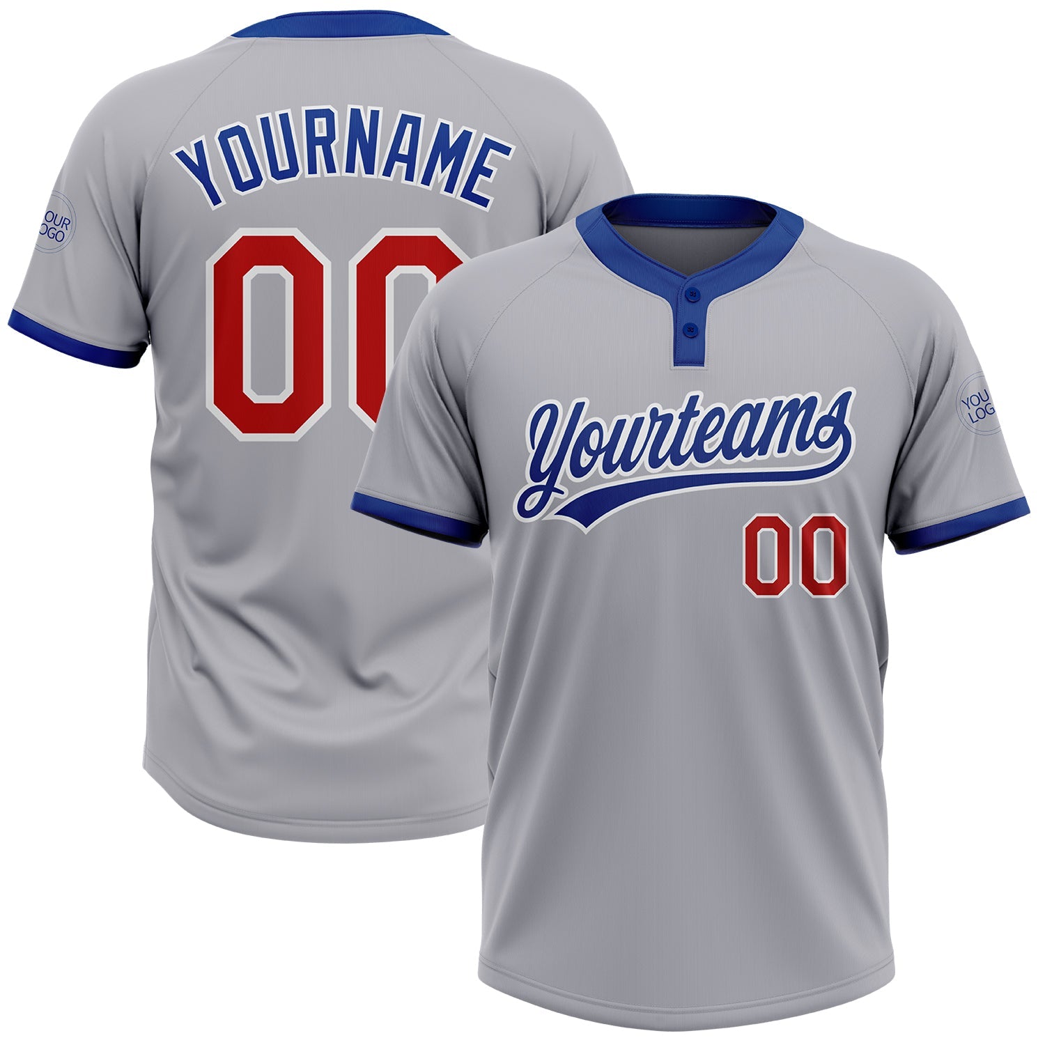 Custom Gray Red-Royal Two-Button Unisex Softball Jersey - Main View