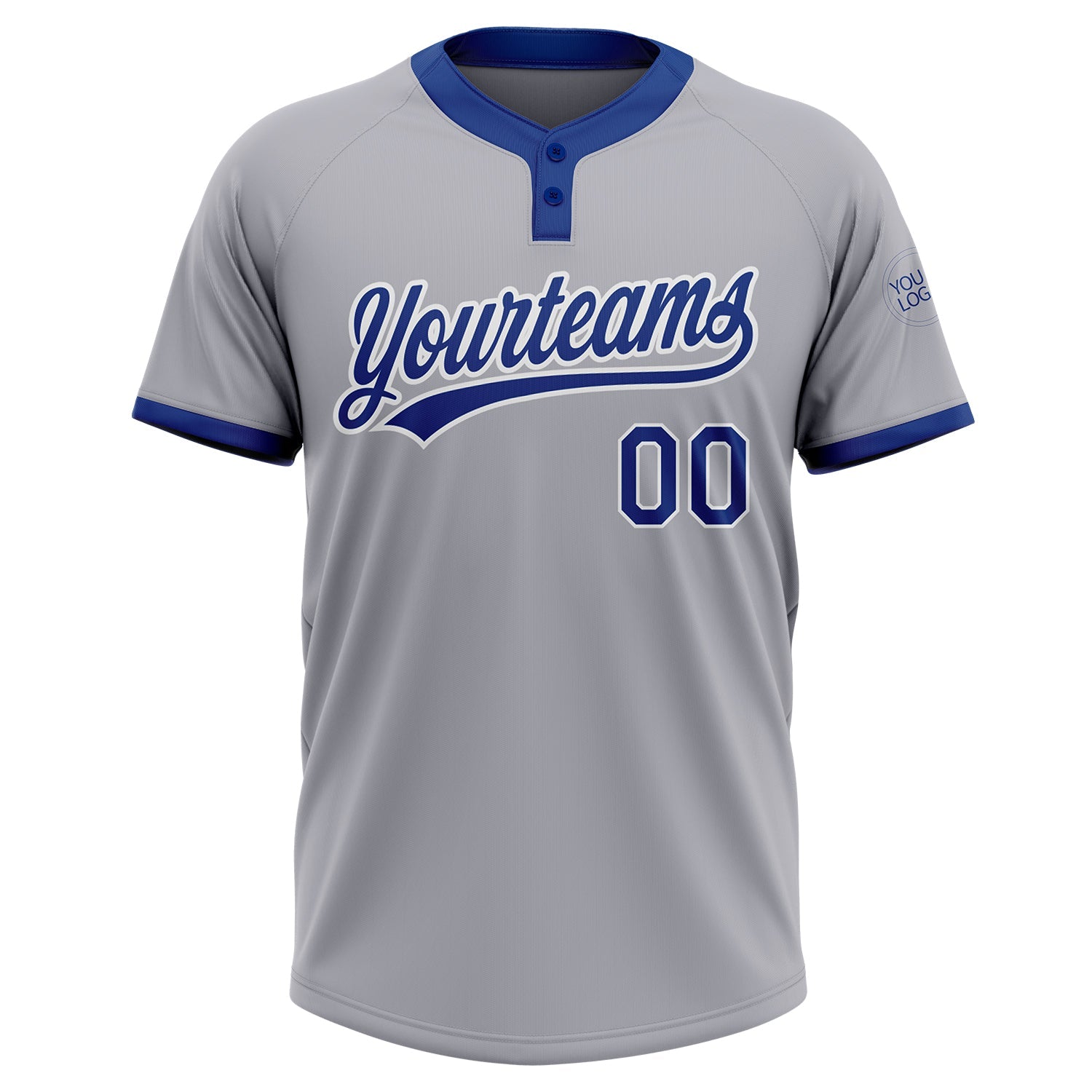 Custom Gray Royal-White Two-Button Unisex Softball Jersey view 2