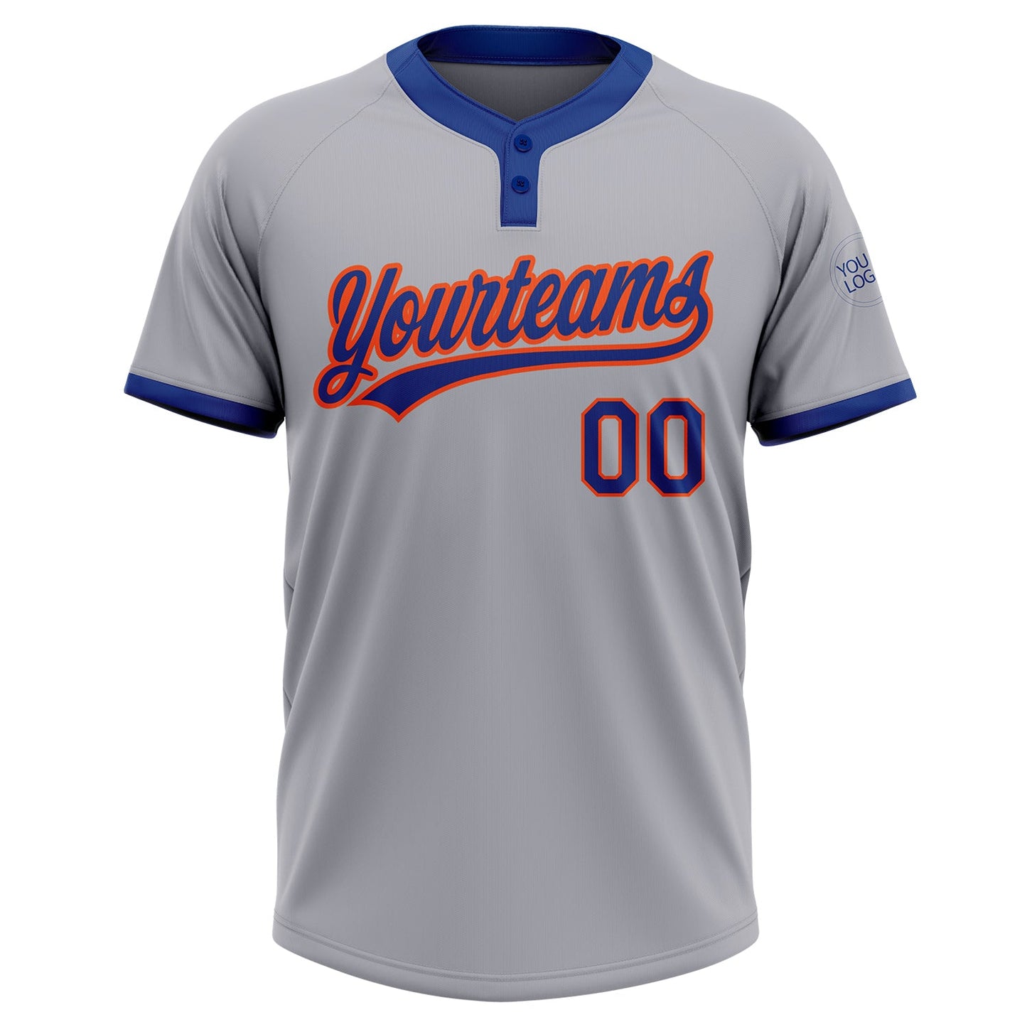 Custom Gray Royal-Orange Two-Button Unisex Softball Jersey view 2