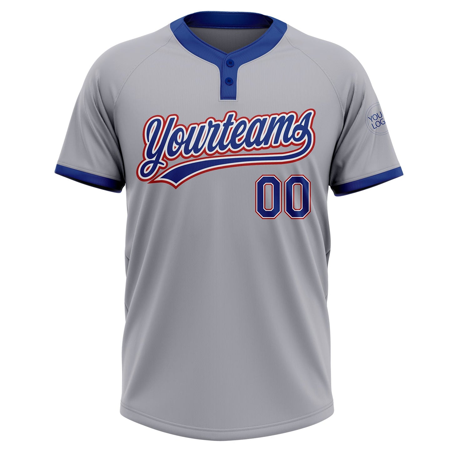 Custom Gray Royal-Red Two-Button Unisex Softball Jersey view 2