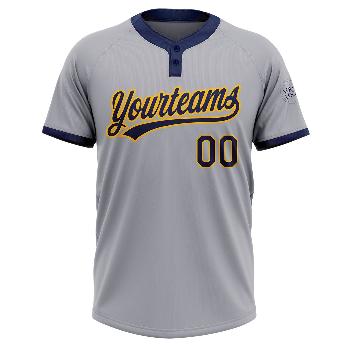 Custom Gray Navy-Gold Two-Button Unisex Softball Jersey view 2