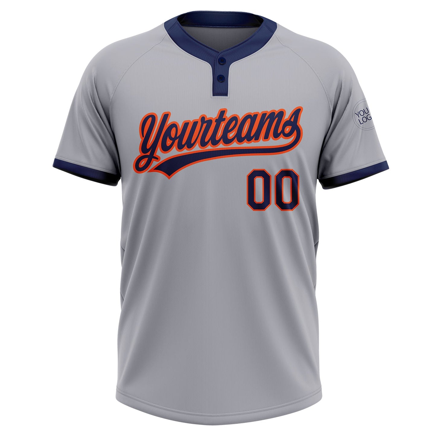 Custom Gray Navy-Orange Two-Button Unisex Softball Jersey view 2