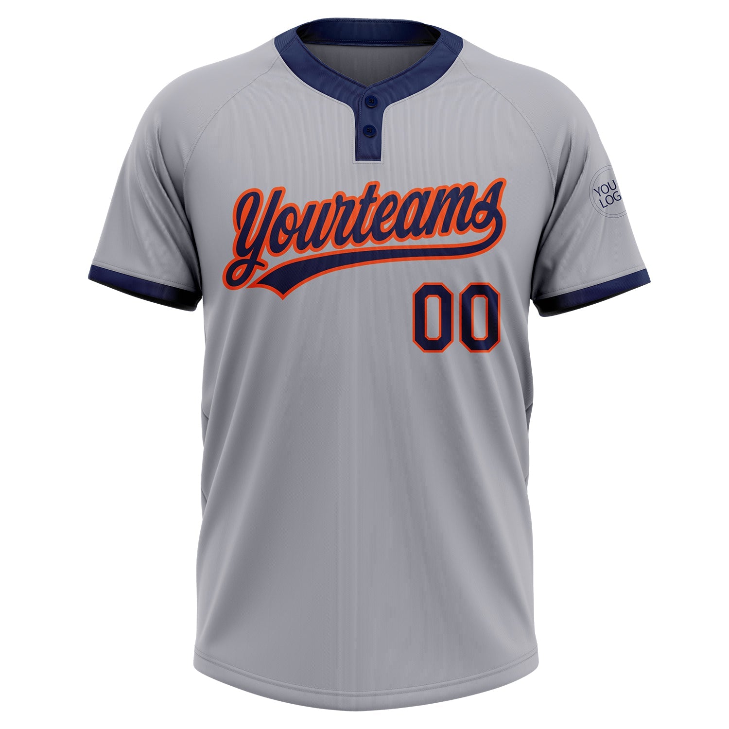 Custom Gray Navy-Orange Two-Button Unisex Softball Jersey view 2