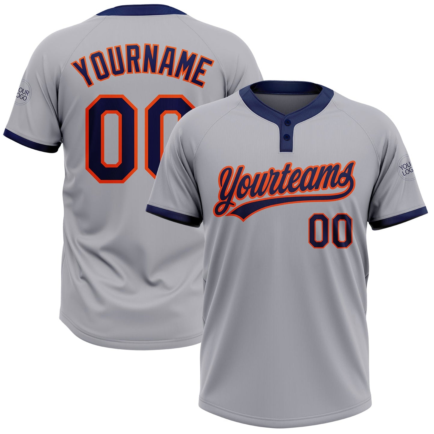 Custom Gray Navy-Orange Two-Button Unisex Softball Jersey - Main View