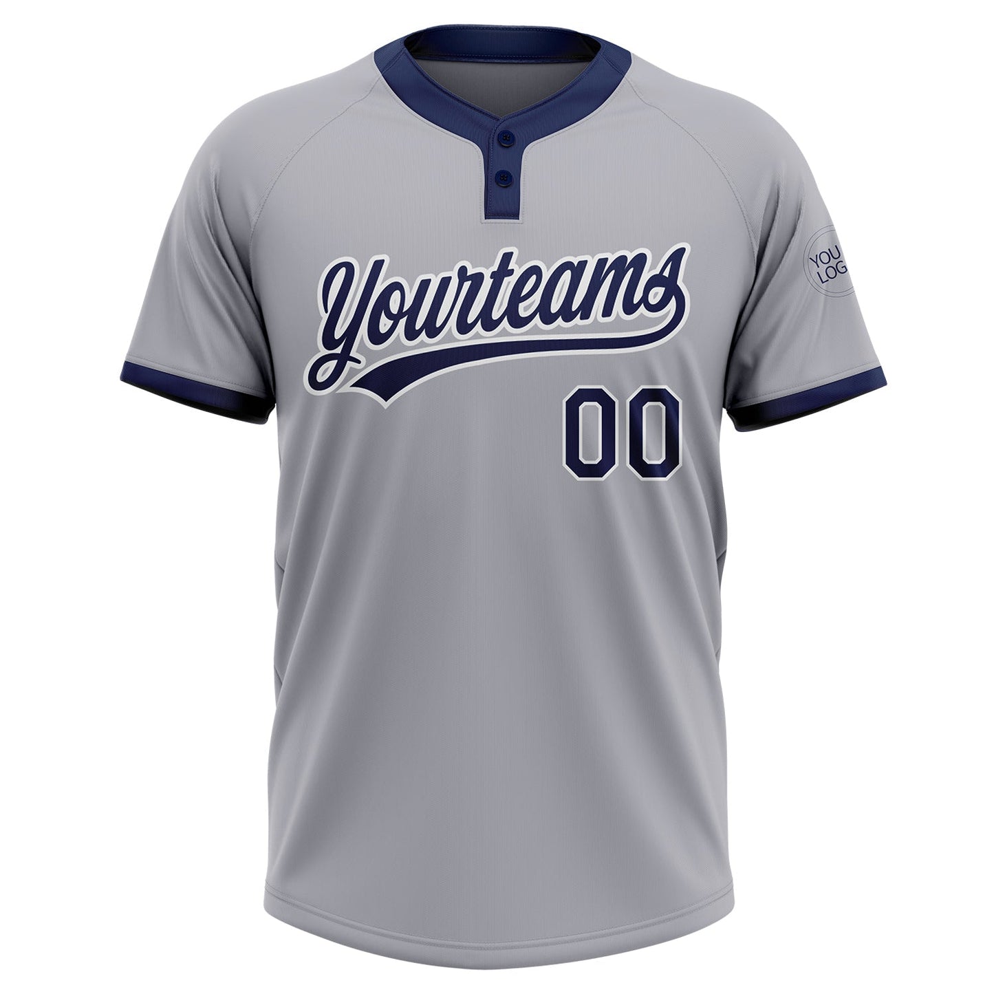 Custom Gray Navy-White Two-Button Unisex Softball Jersey view 2