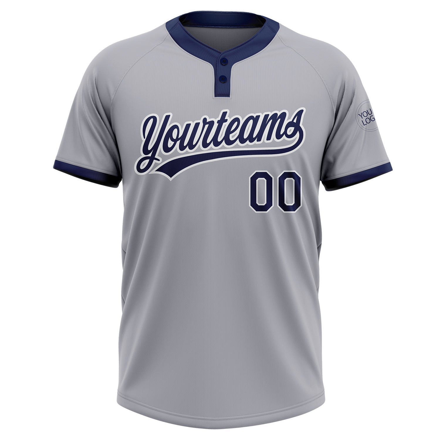 Custom Gray Navy-White Two-Button Unisex Softball Jersey view 2