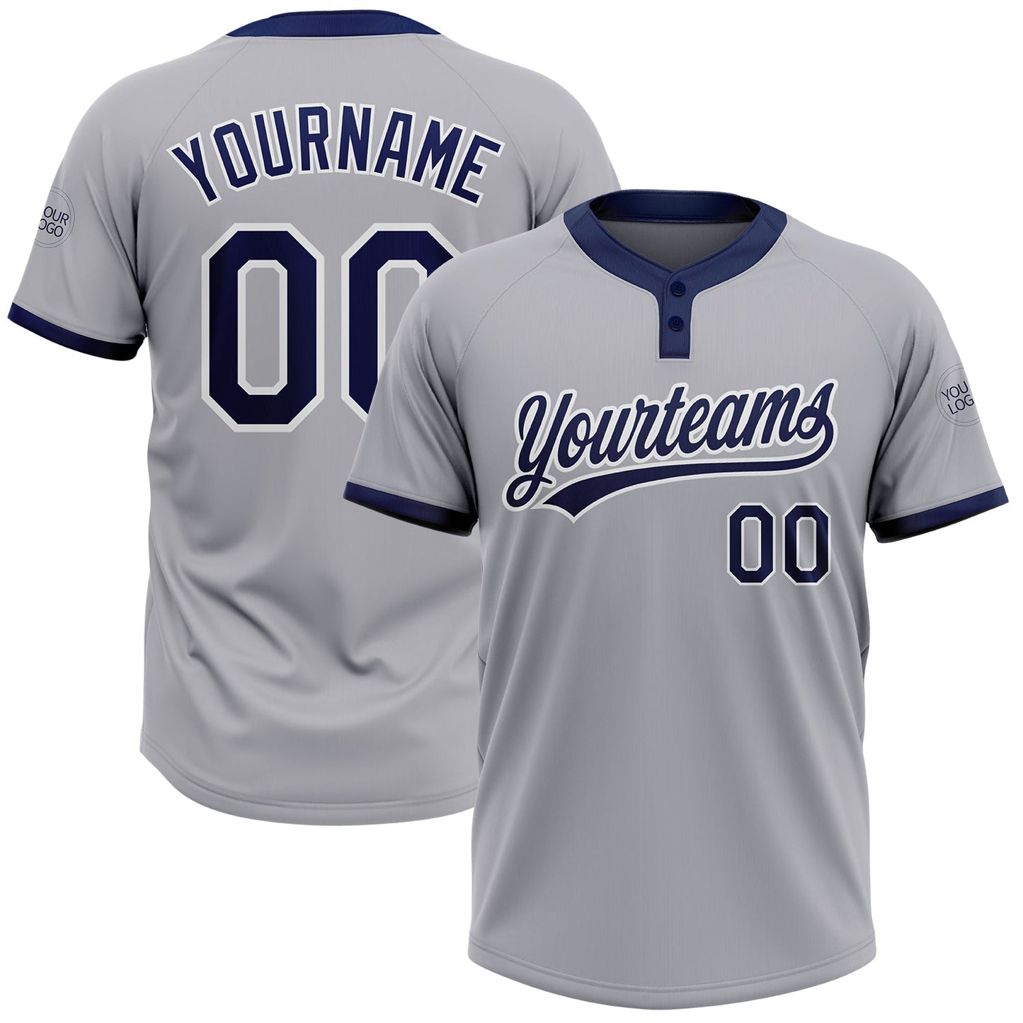 Custom Gray Navy-White Two-Button Unisex Softball Jersey - Main View