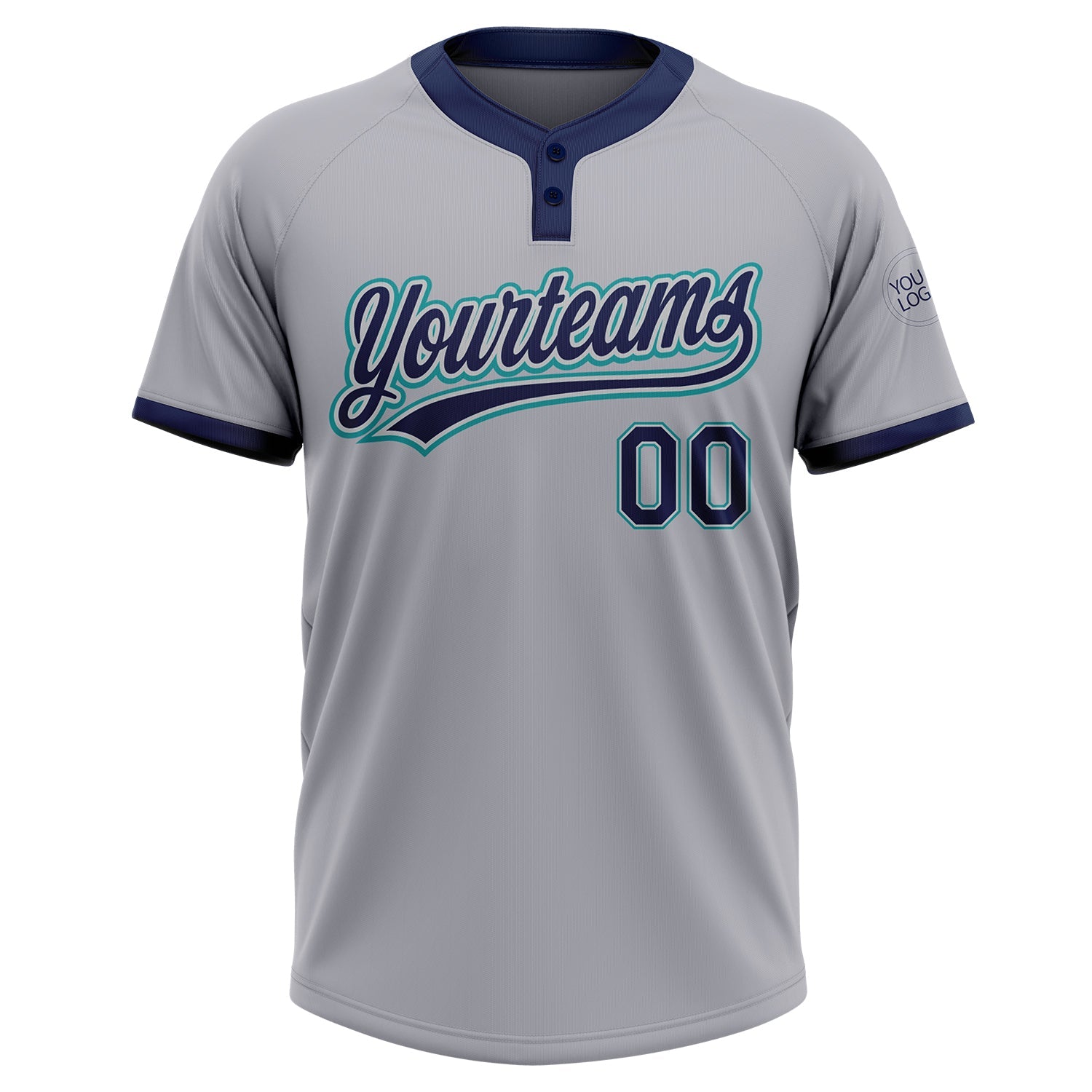 Custom Gray Navy-Teal Two-Button Unisex Softball Jersey view 2