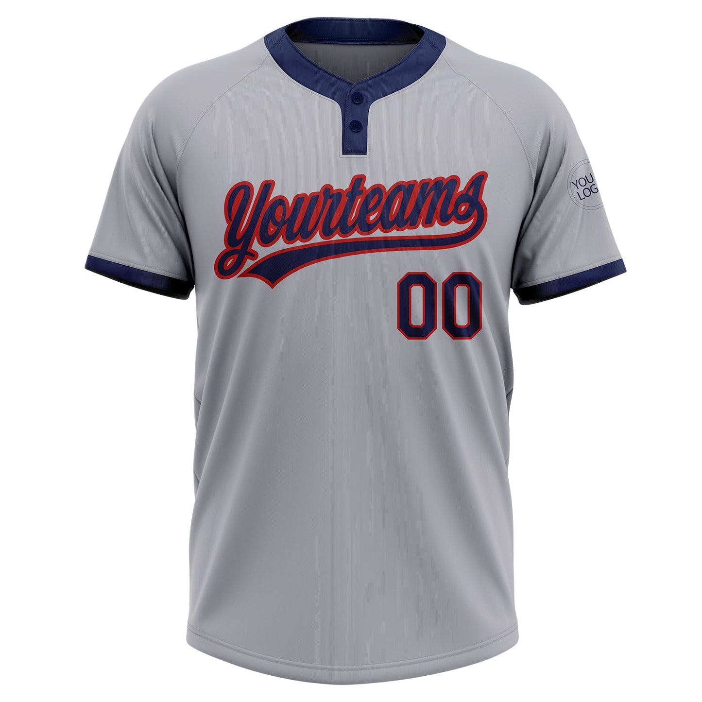 Custom Gray Navy-Red Two-Button Unisex Softball Jersey view 2