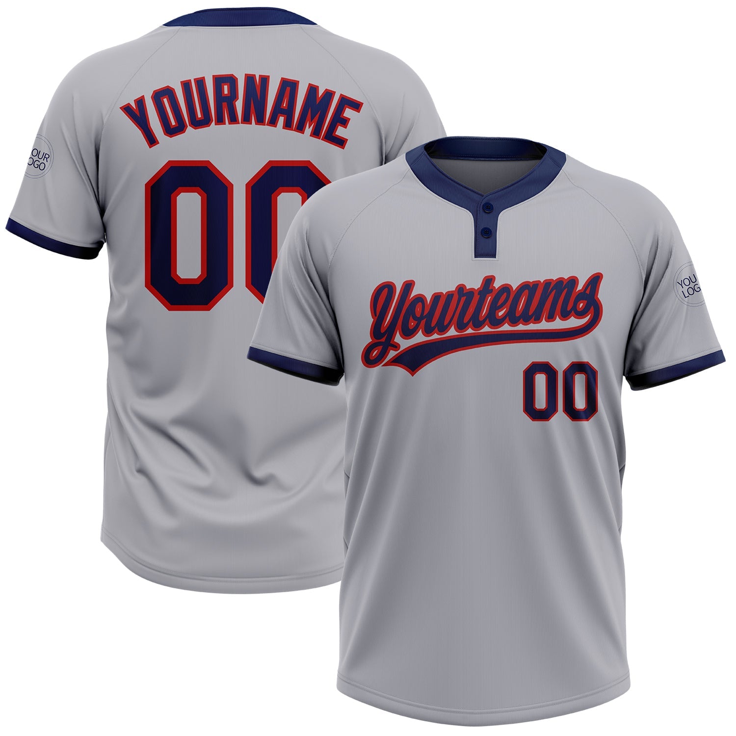 Custom Gray Navy-Red Two-Button Unisex Softball Jersey - Main View