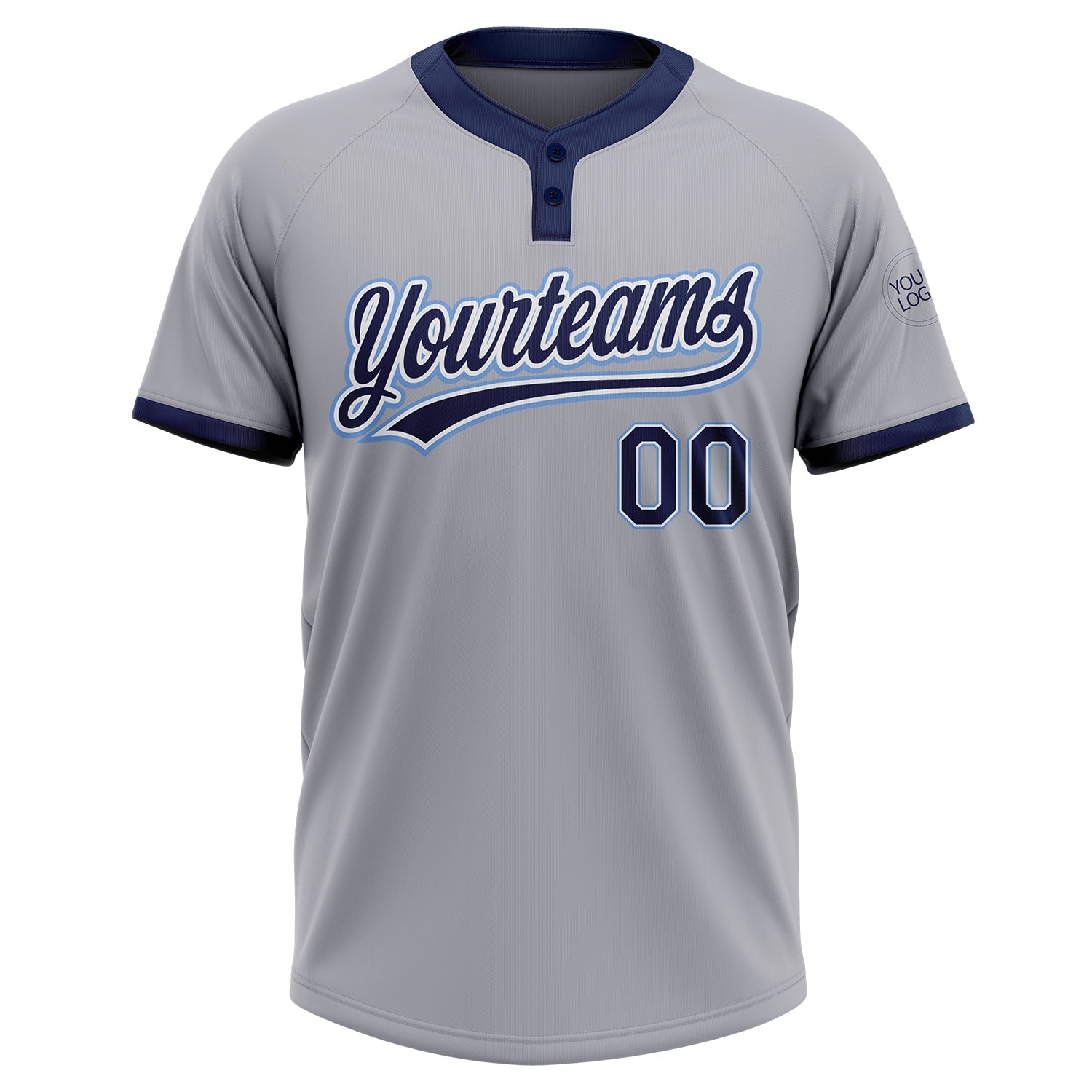 Custom Gray Navy-Powder Blue Two-Button Unisex Softball Jersey view 2