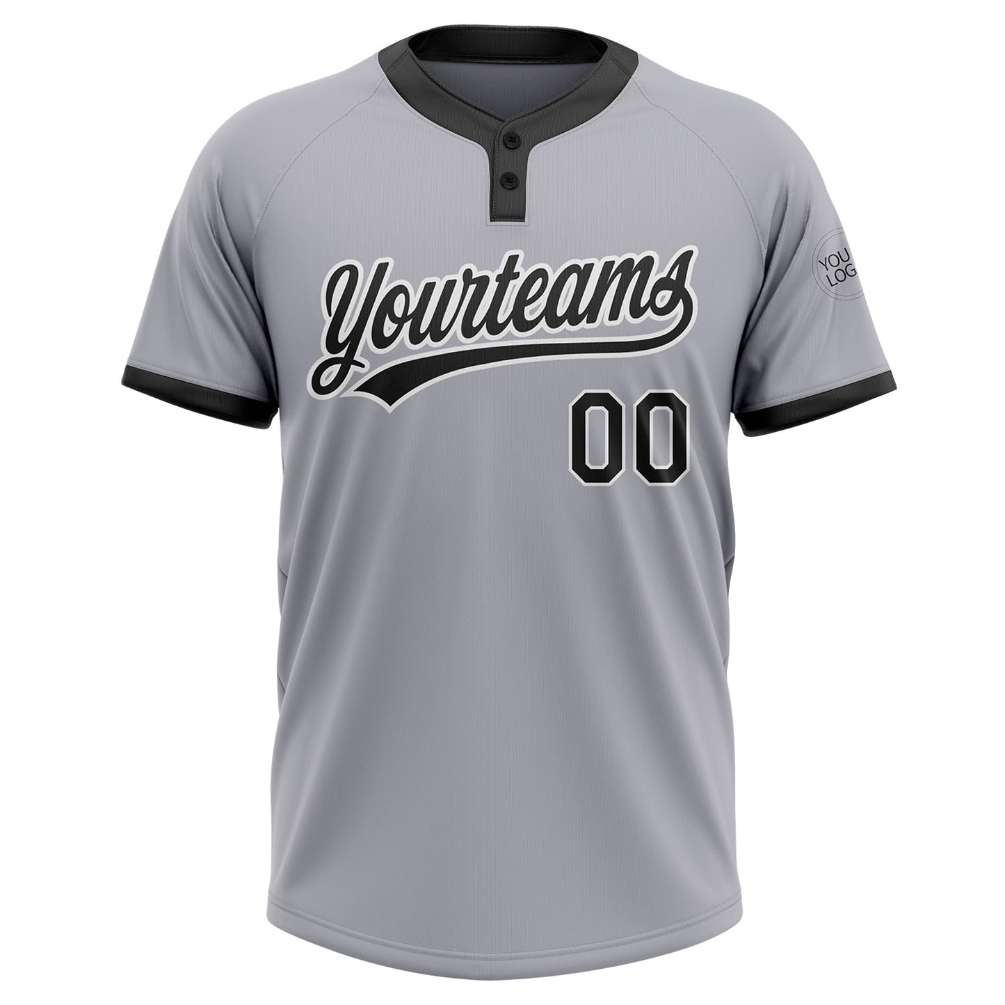 Custom Gray Black-White Two-Button Unisex Softball Jersey view 2