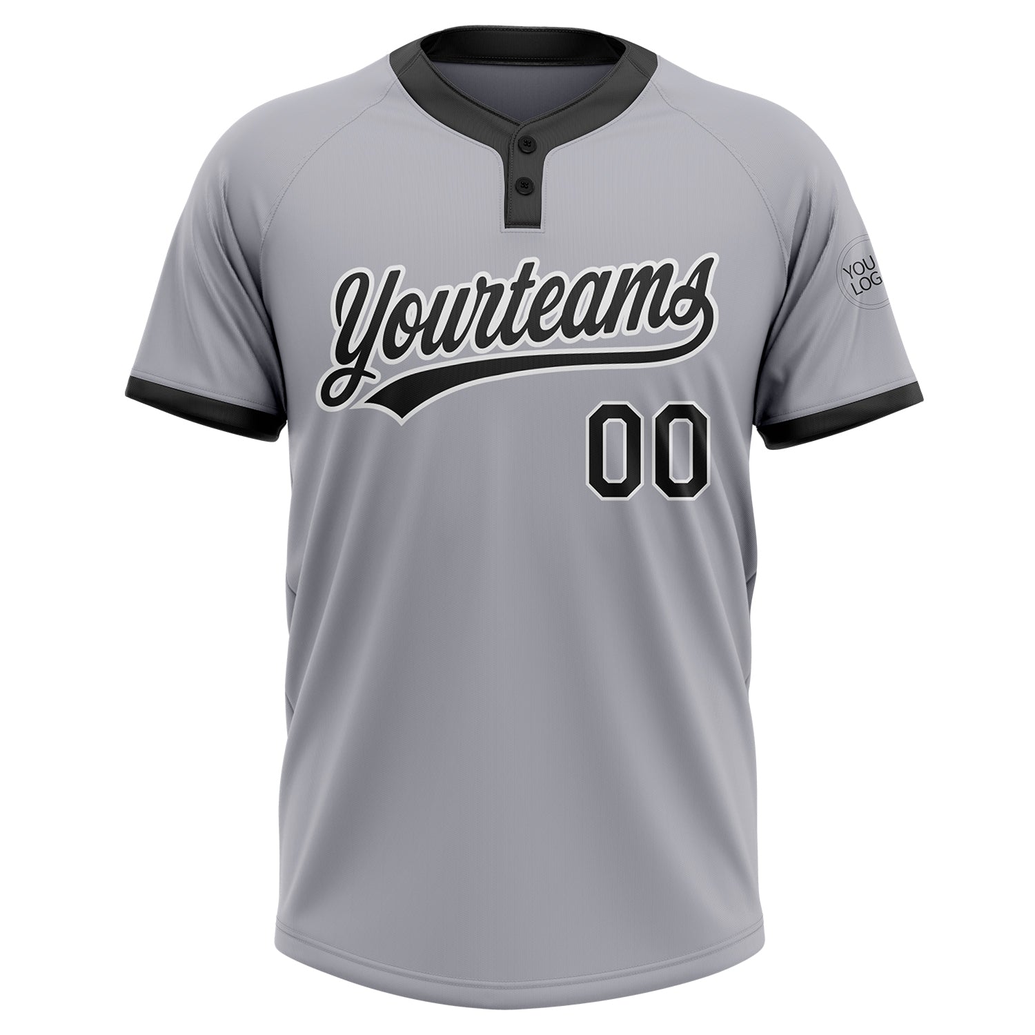 Custom Gray Black-White Two-Button Unisex Softball Jersey view 2