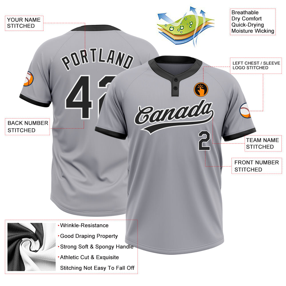 Custom Gray Black-White Two-Button Unisex Softball Jersey view 3