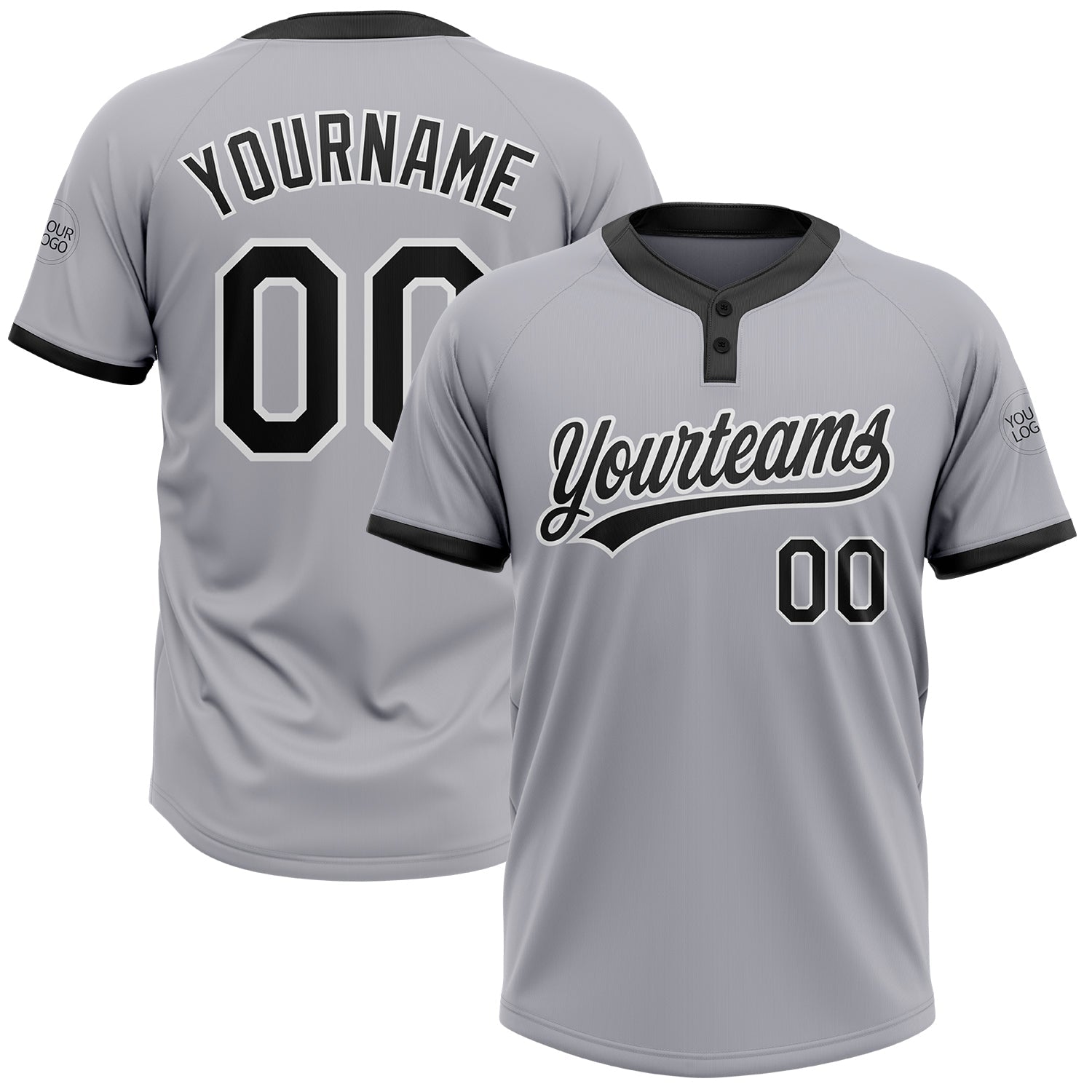 Custom Gray Black-White Two-Button Unisex Softball Jersey - Main View