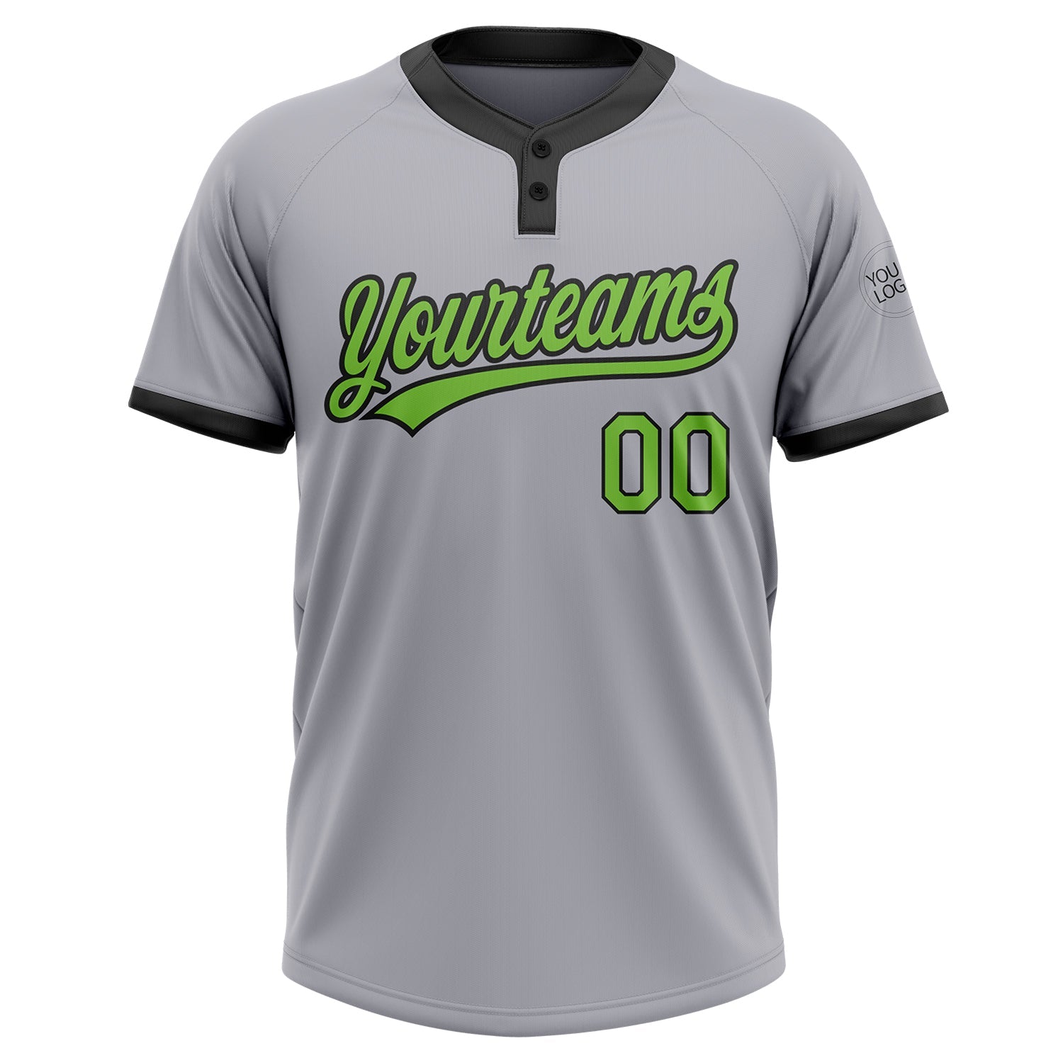 Custom Gray Neon Green-Black Two-Button Unisex Softball Jersey view 2