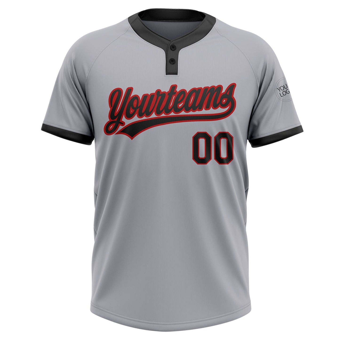 Custom Gray Black-Red Two-Button Unisex Softball Jersey view 2
