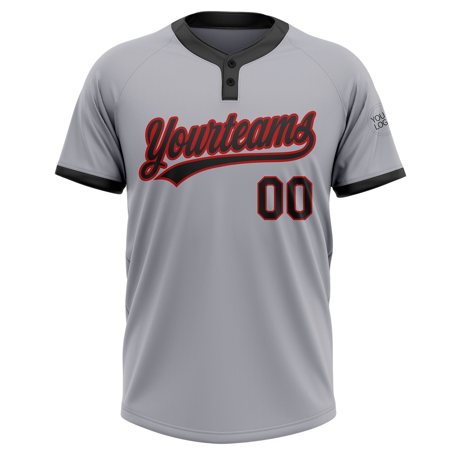 Custom Gray Black-Red Two-Button Unisex Softball Jersey view 2
