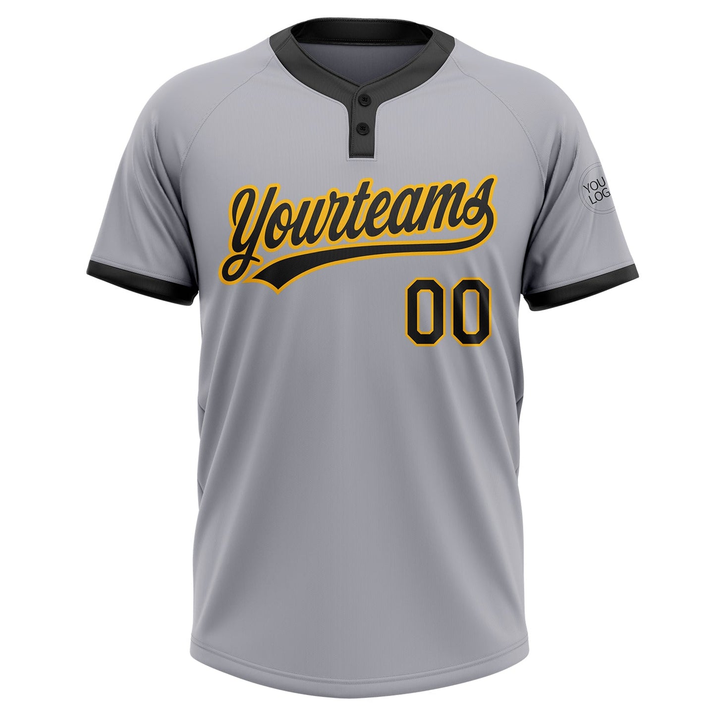 Custom Gray Black-Gold Two-Button Unisex Softball Jersey view 2