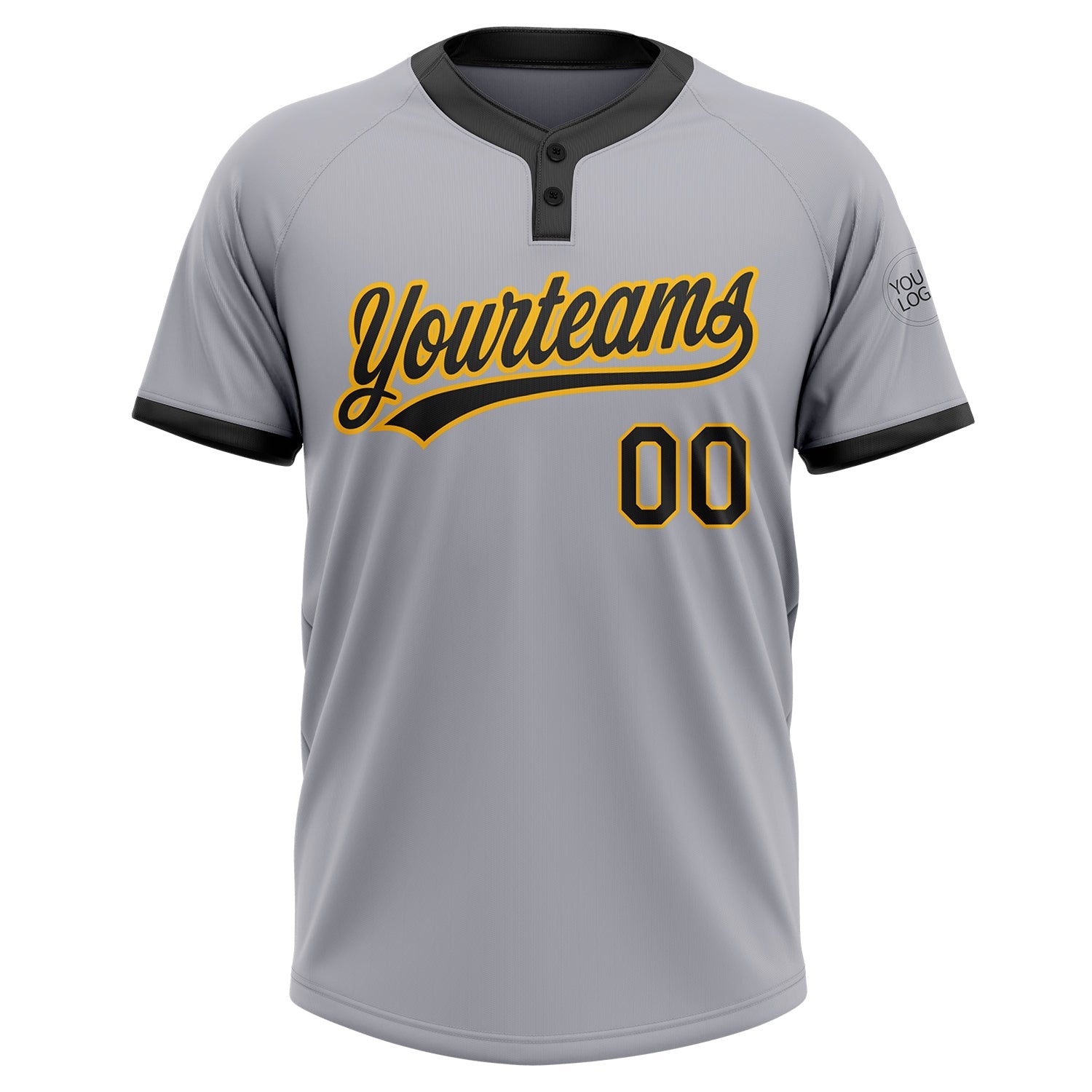 Custom Gray Black-Gold Two-Button Unisex Softball Jersey view 2