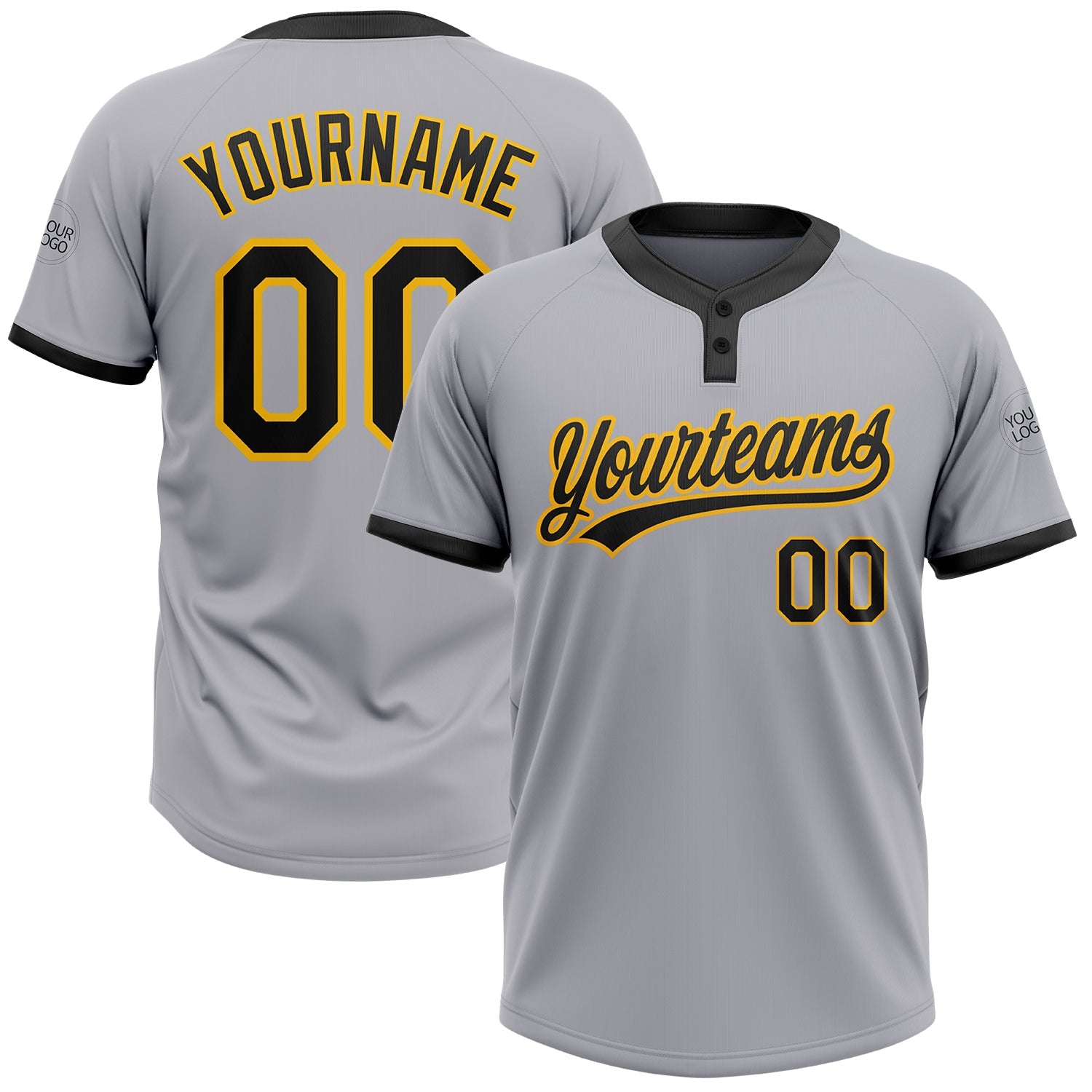 Custom Gray Black-Gold Two-Button Unisex Softball Jersey - Main View