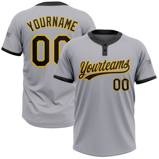 Custom Gray Black-Gold Two-Button Unisex Softball Jersey - Main View