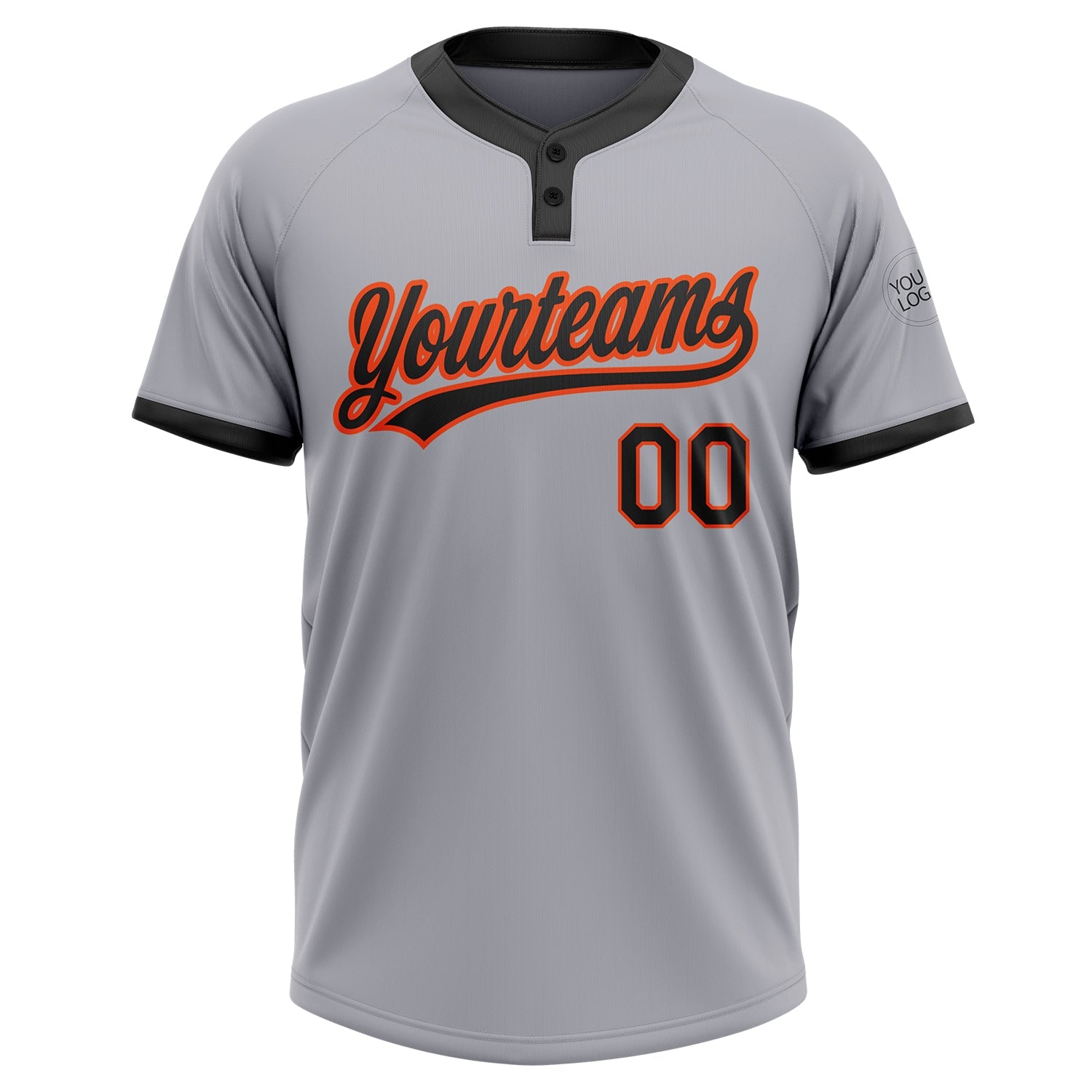 Custom Gray Black-Orange Two-Button Unisex Softball Jersey view 2
