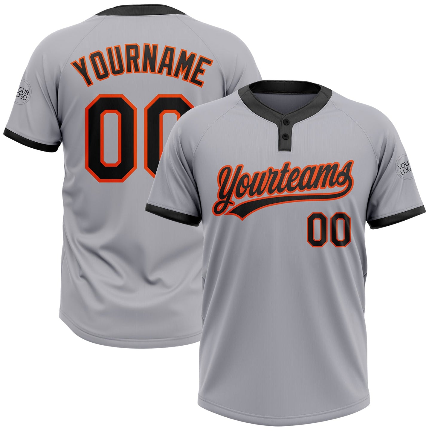 Custom Gray Black-Orange Two-Button Unisex Softball Jersey - Main View