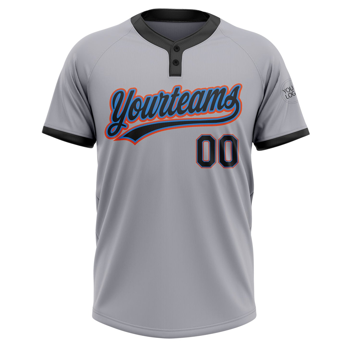 Custom Gray Black Powder Blue-Orange Two-Button Unisex Softball Jersey view 2