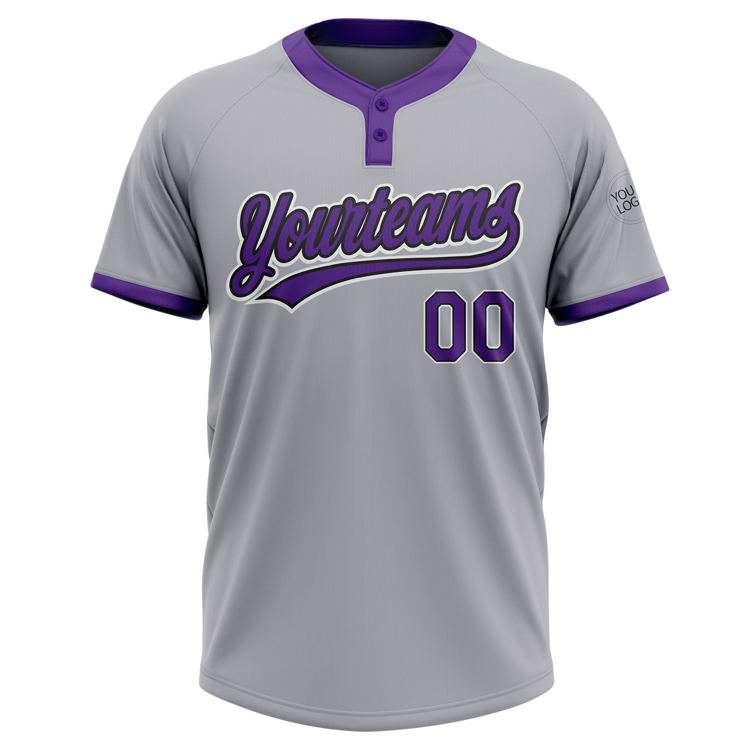 Custom Gray Purple-Black Two-Button Unisex Softball Jersey view 2