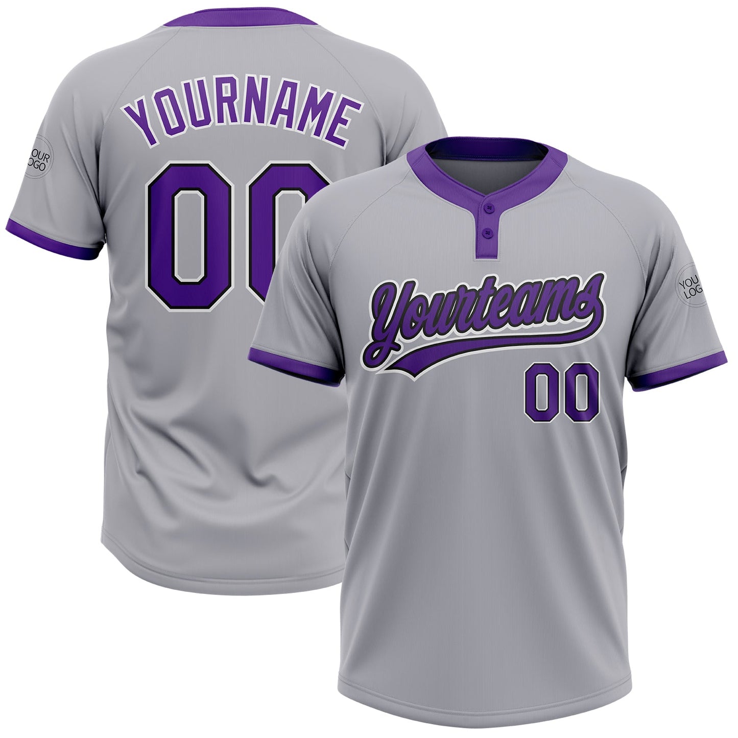 Custom Gray Purple-Black Two-Button Unisex Softball Jersey - Main View