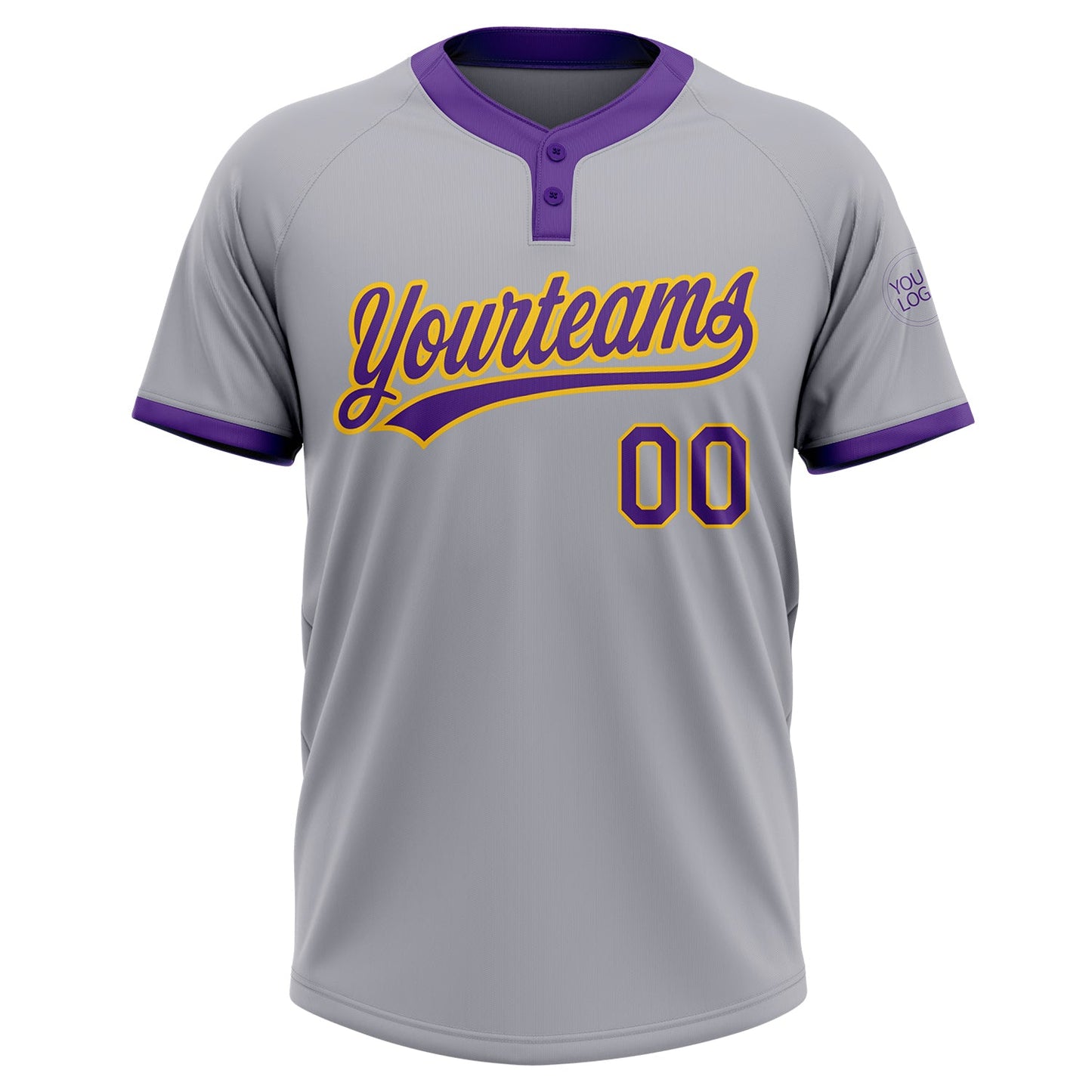 Custom Gray Purple-Gold Two-Button Unisex Softball Jersey view 2