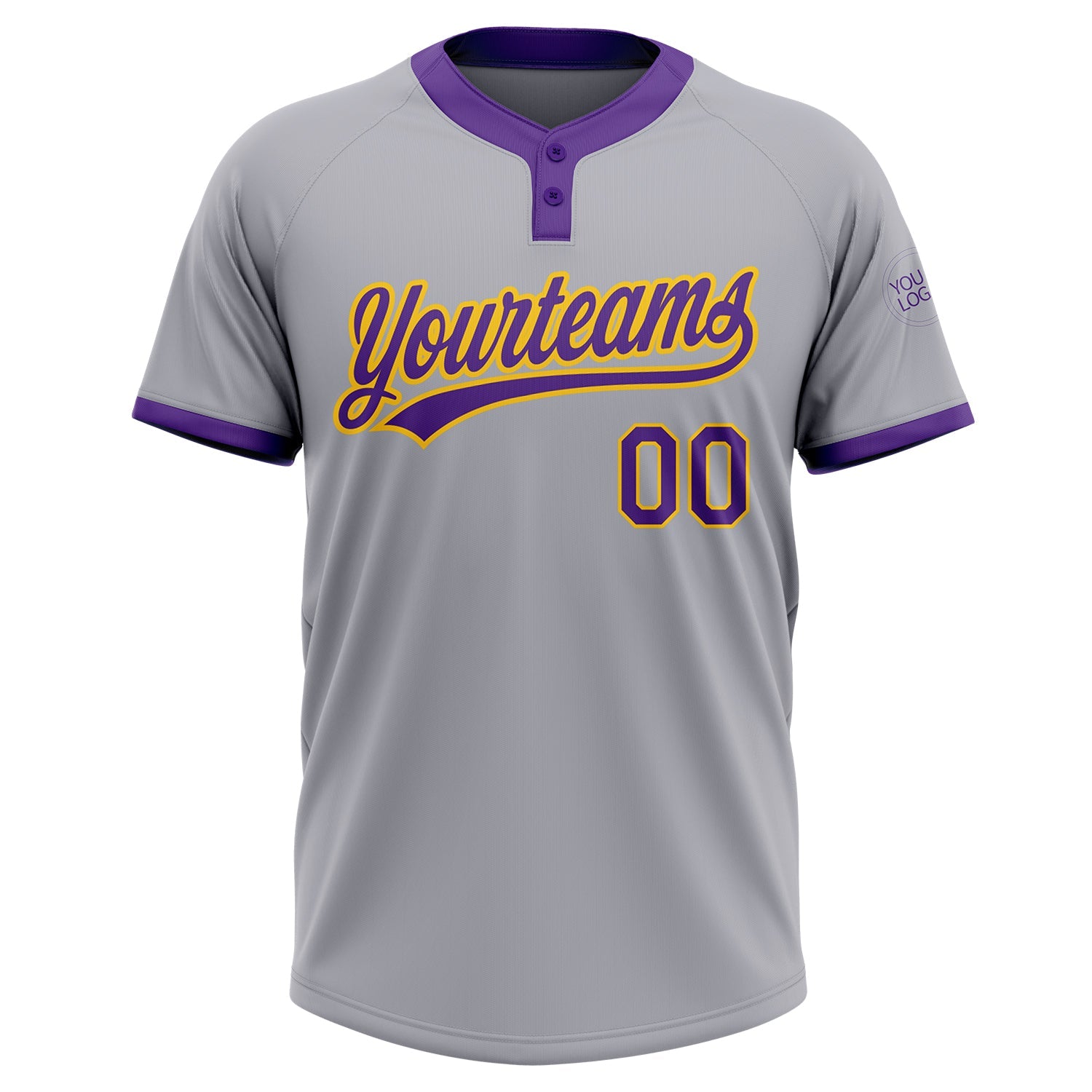 Custom Gray Purple-Gold Two-Button Unisex Softball Jersey view 2