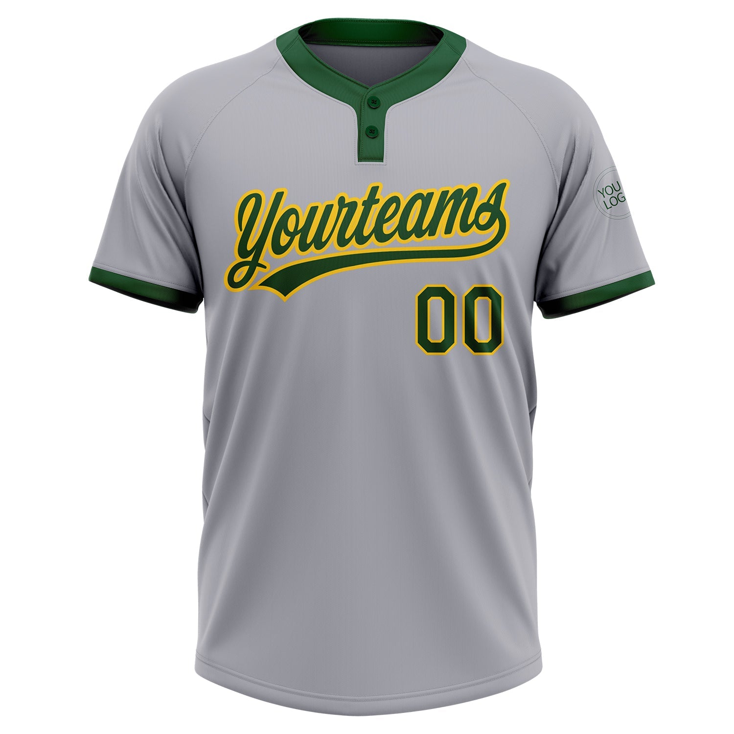 Custom Gray Green-Gold Two-Button Unisex Softball Jersey view 2