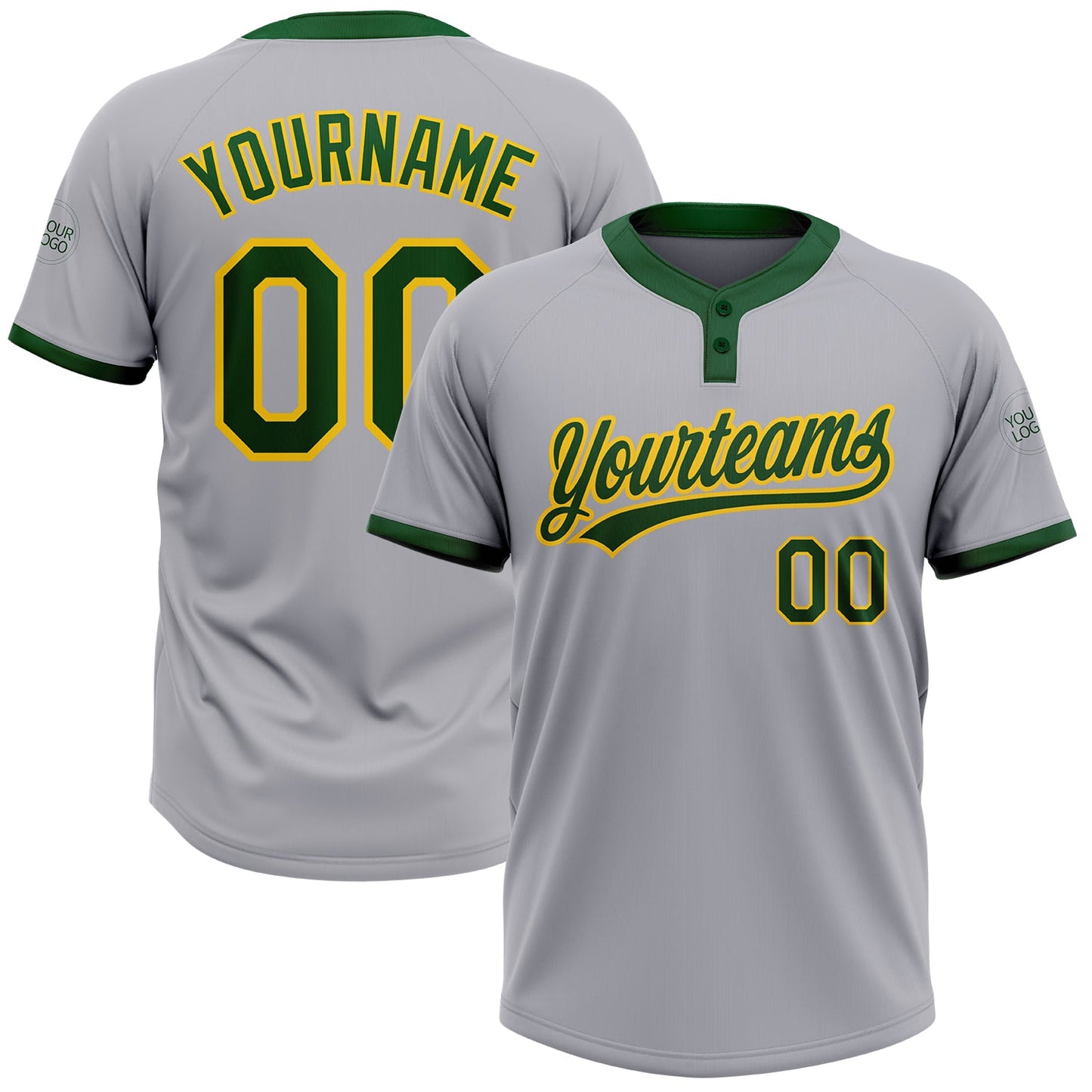 Custom Gray Green-Gold Two-Button Unisex Softball Jersey - Main View