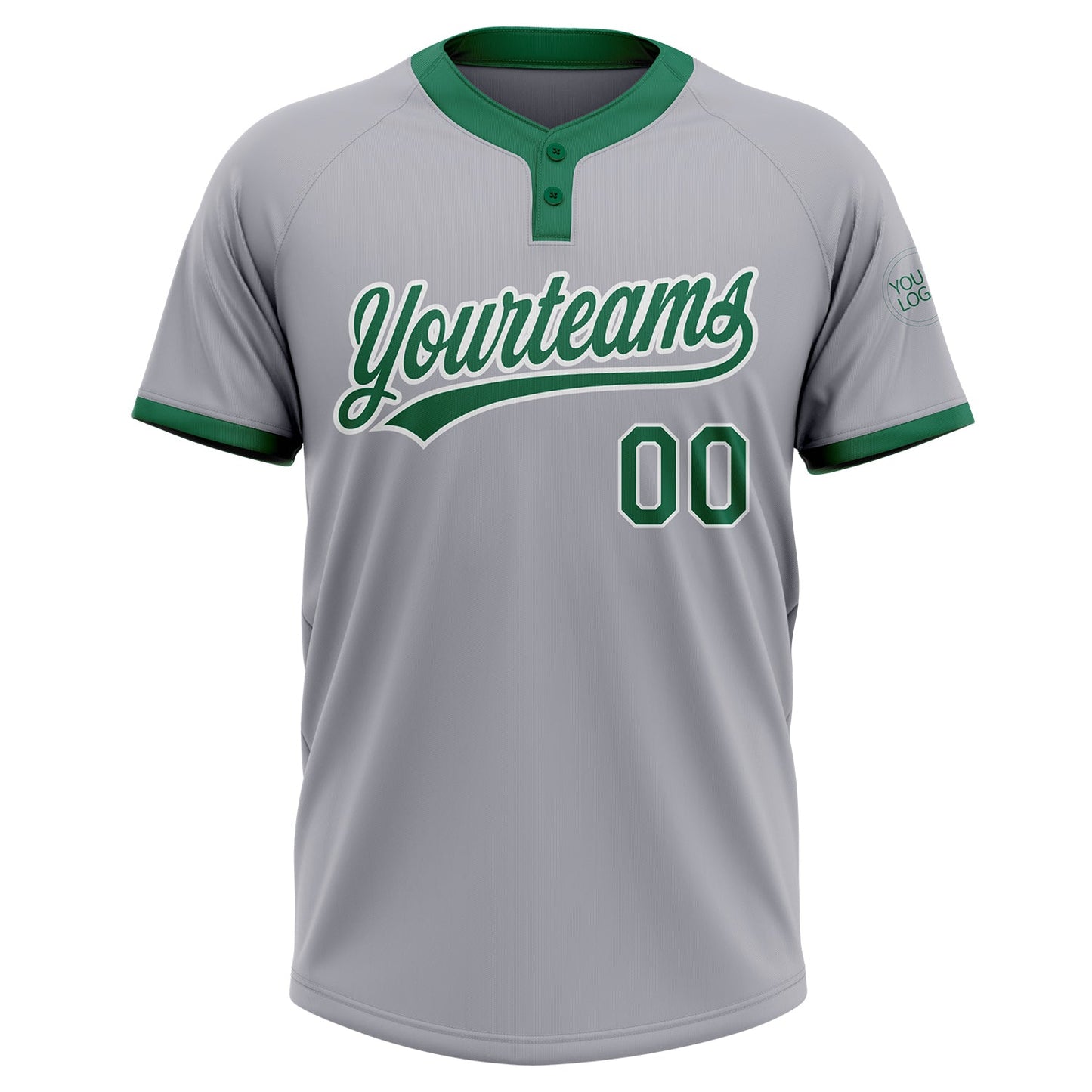 Custom Gray Kelly Green-White Two-Button Unisex Softball Jersey view 2