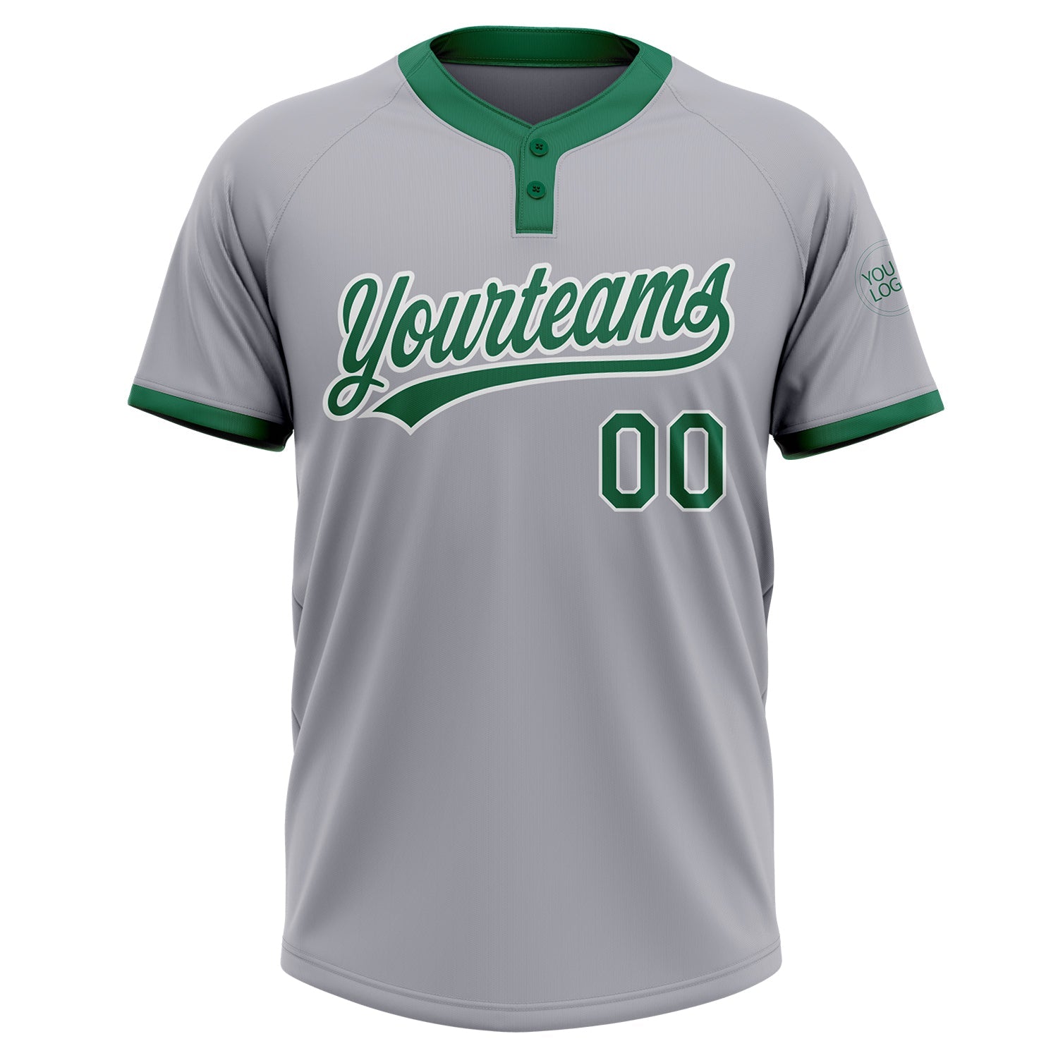 Custom Gray Kelly Green-White Two-Button Unisex Softball Jersey view 2