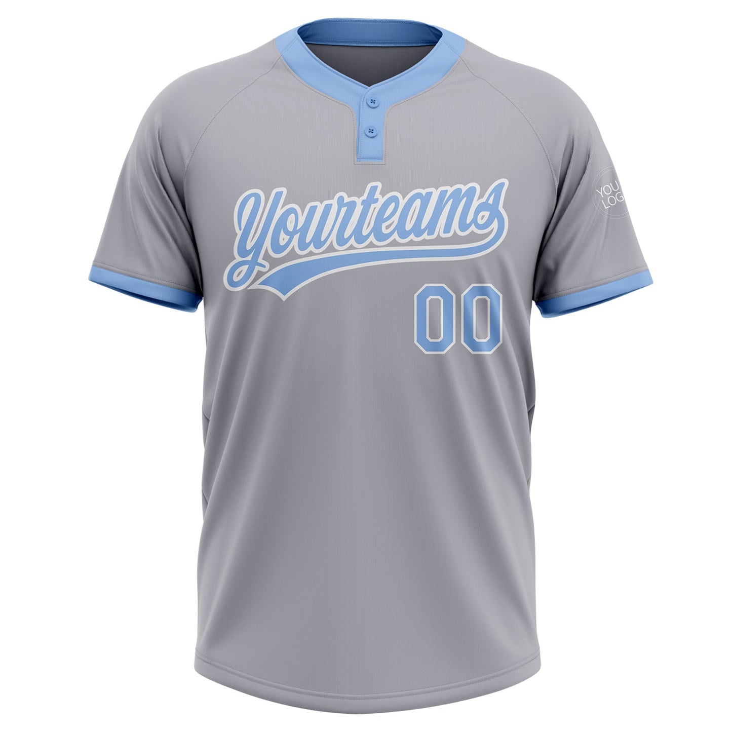 Custom Gray Light Blue-White Two-Button Unisex Softball Jersey view 2
