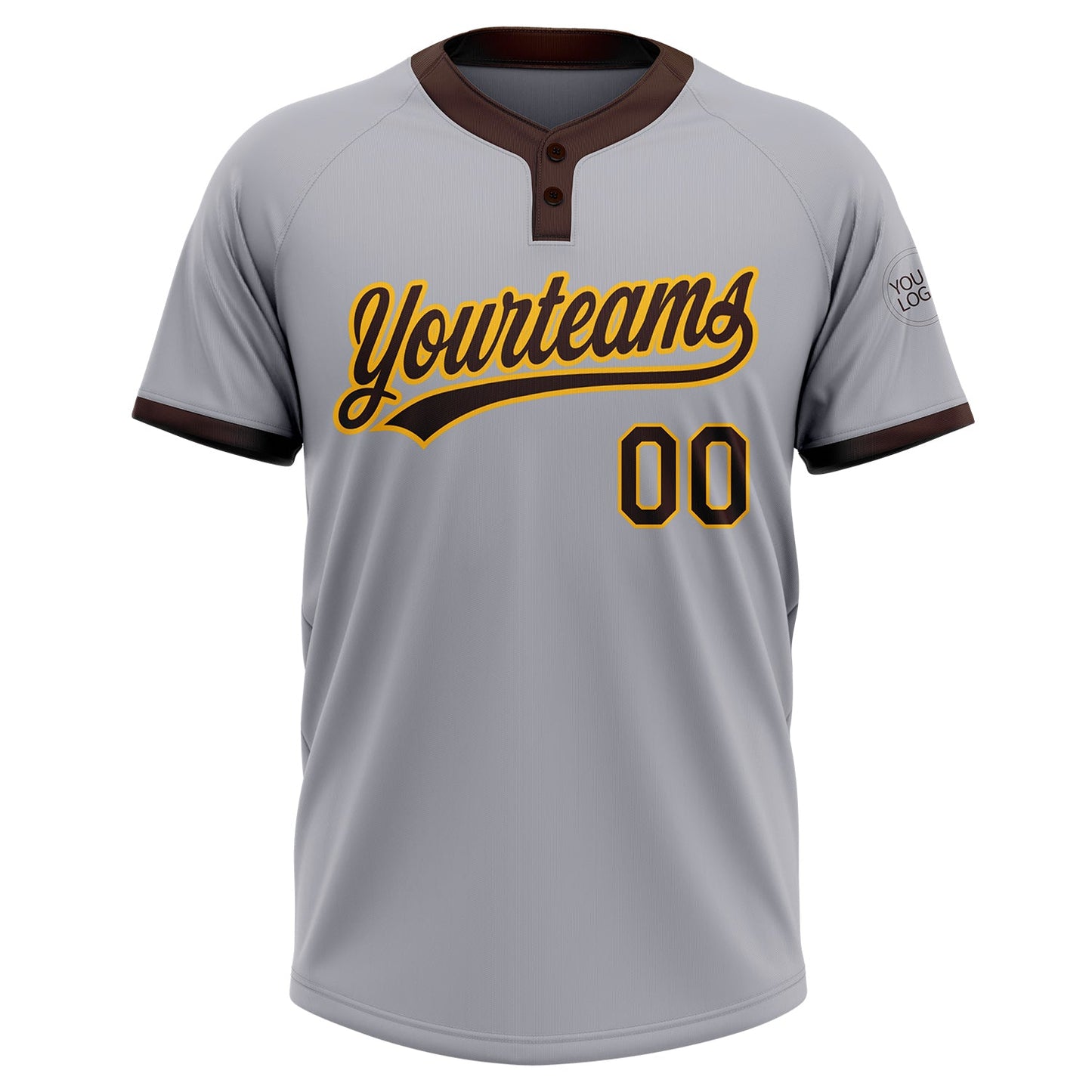 Custom Gray Brown-Gold Two-Button Unisex Softball Jersey view 2