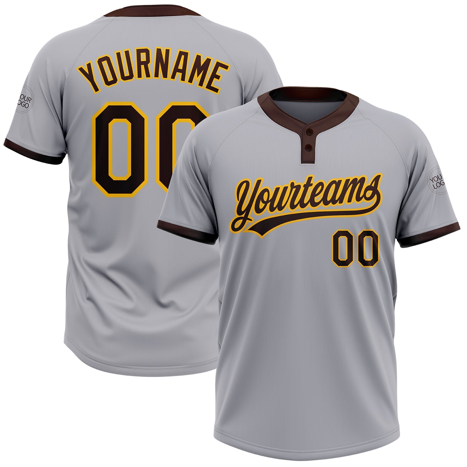 Custom Gray Brown-Gold Two-Button Unisex Softball Jersey - Main View