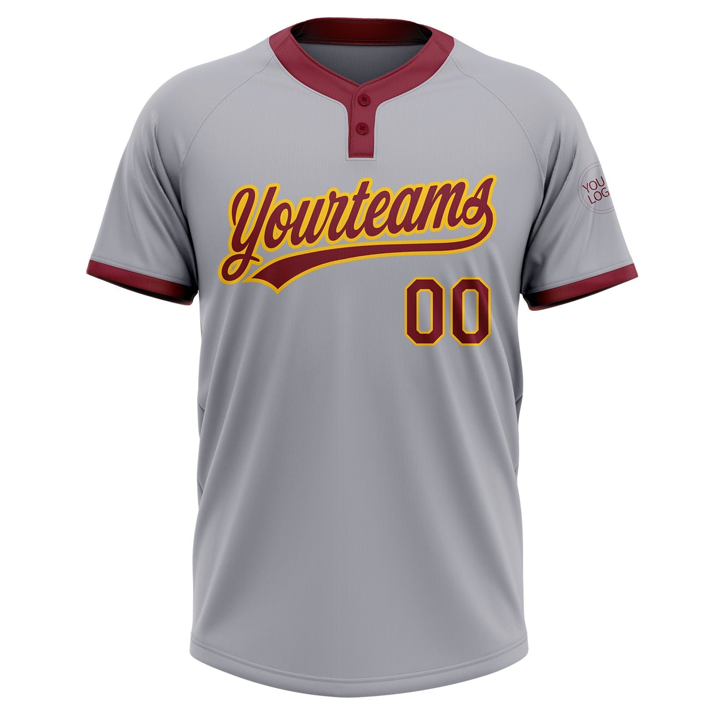 Custom Gray Crimson-Gold Two-Button Unisex Softball Jersey view 2