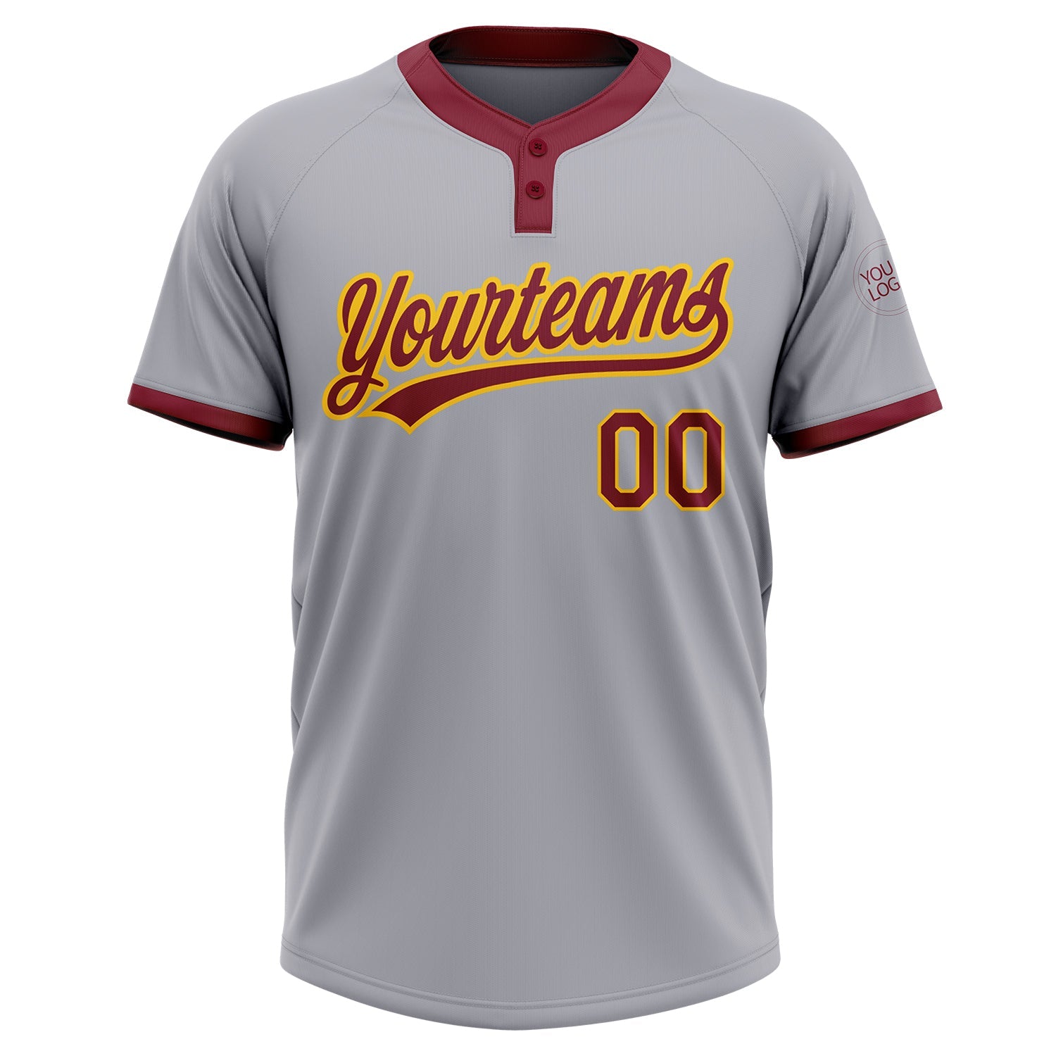 Custom Gray Crimson-Gold Two-Button Unisex Softball Jersey view 2