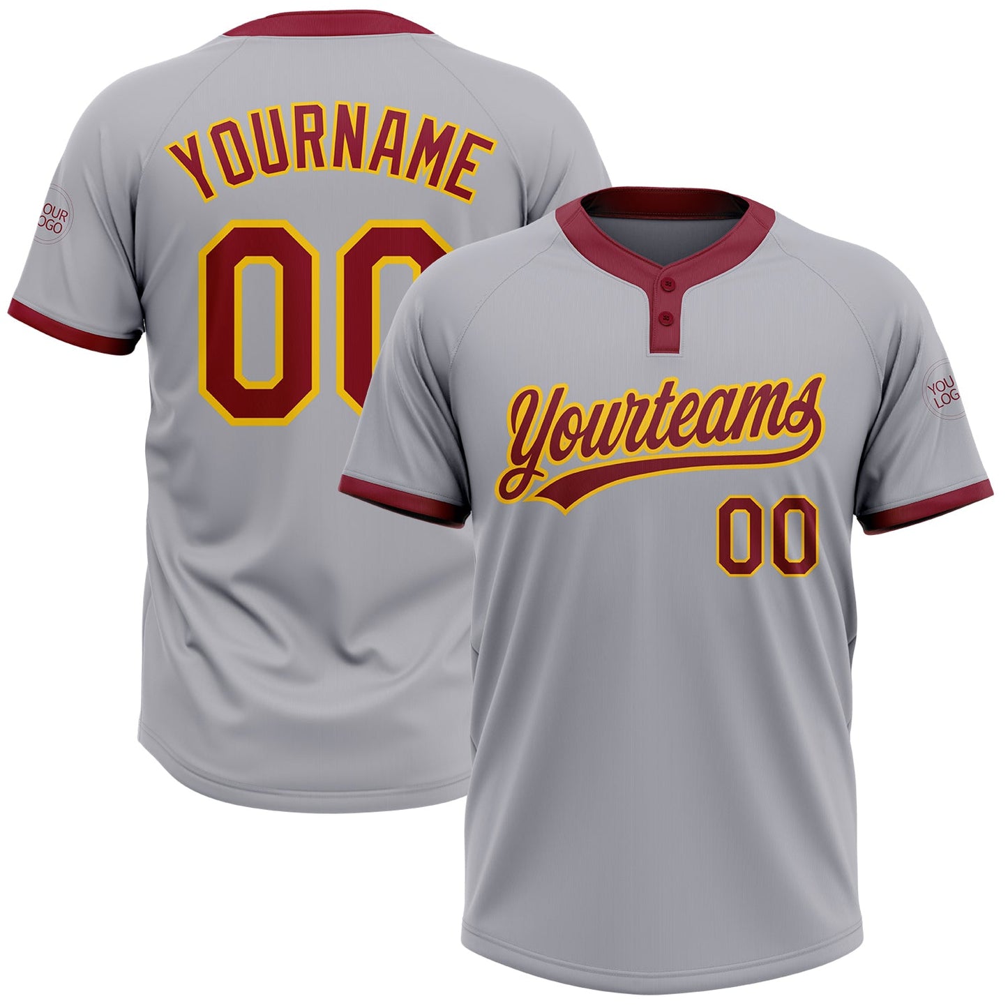 Custom Gray Crimson-Gold Two-Button Unisex Softball Jersey - Main View