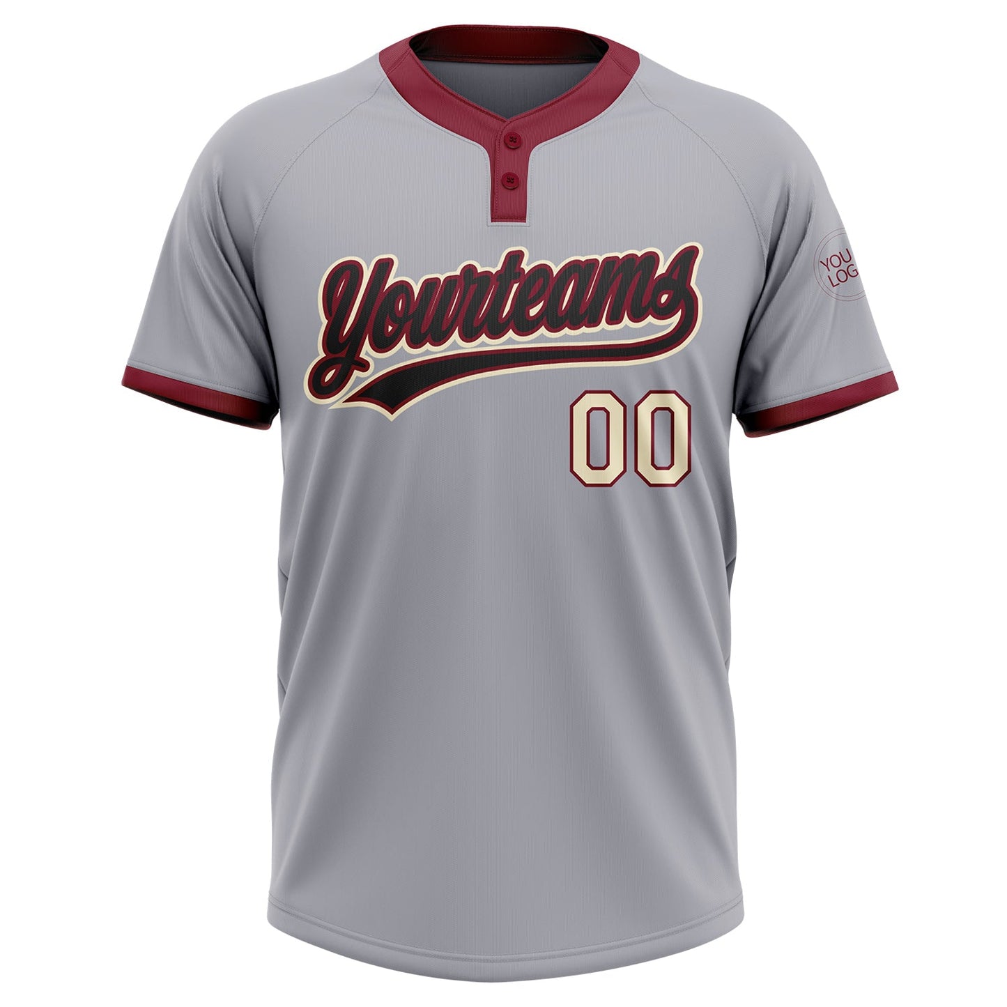 Custom Gray Black Crimson-Cream Two-Button Unisex Softball Jersey view 2
