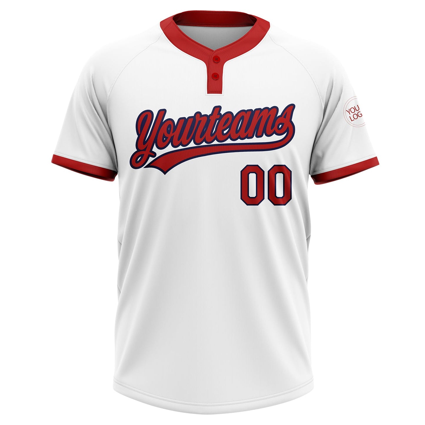 Custom White Red-Navy Two-Button Unisex Softball Jersey view 2