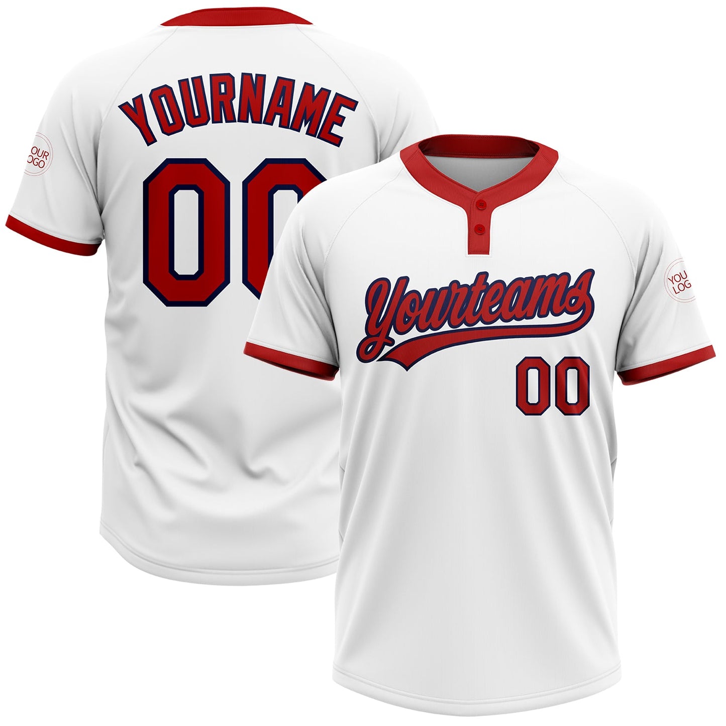 Custom White Red-Navy Two-Button Unisex Softball Jersey - Main View