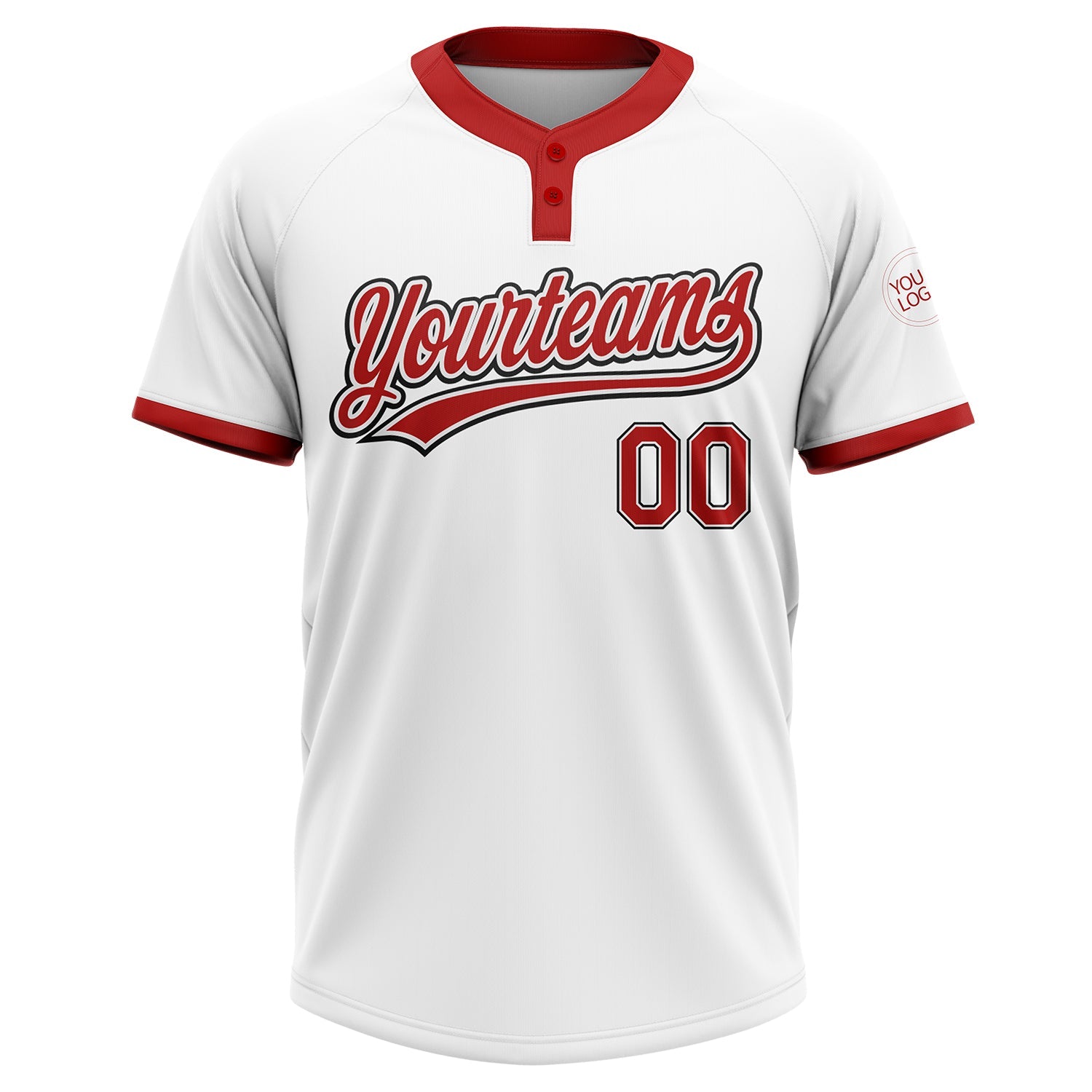 Custom White Red-Black Two-Button Unisex Softball Jersey view 2