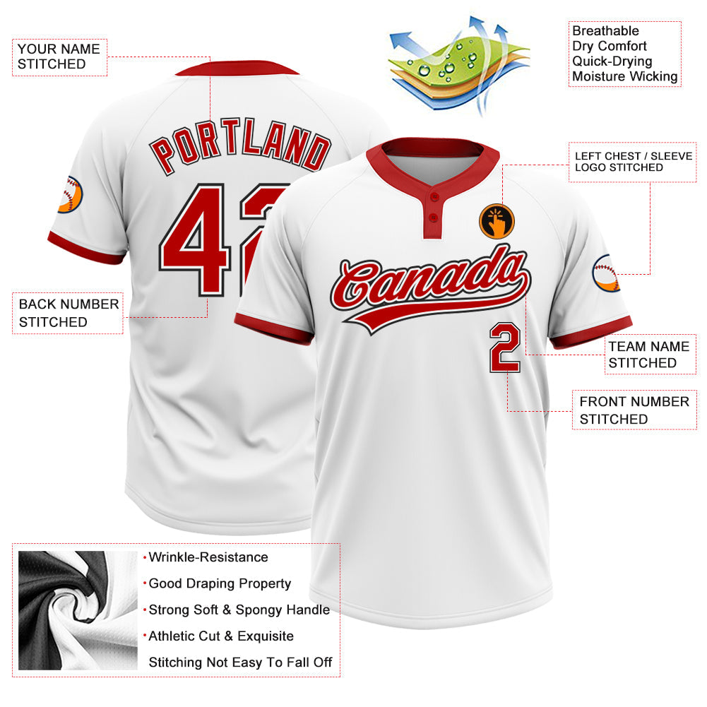 Custom White Red-Black Two-Button Unisex Softball Jersey view 3